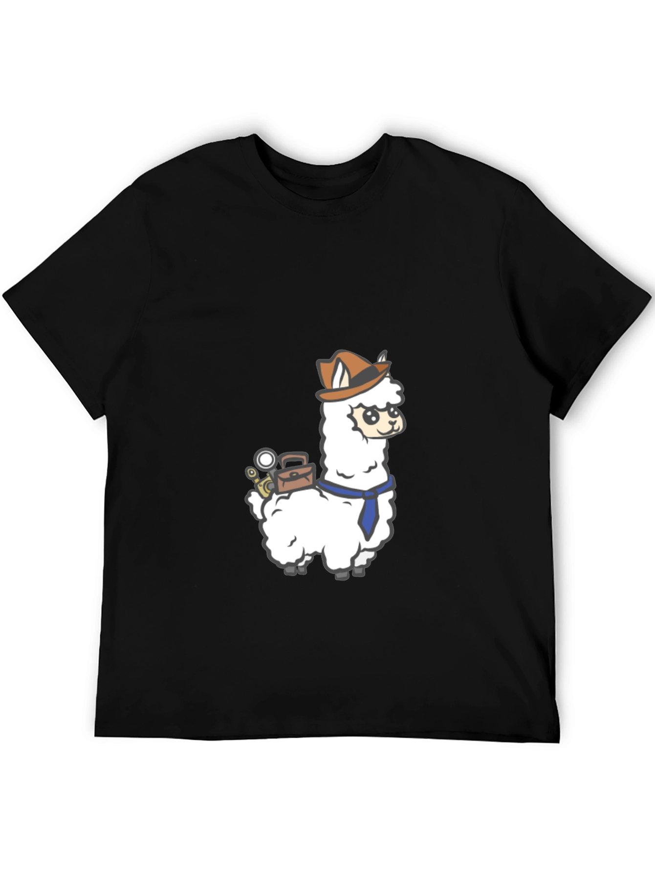 Detective Llama Graphic Tee - Black Cotton T-Shirt