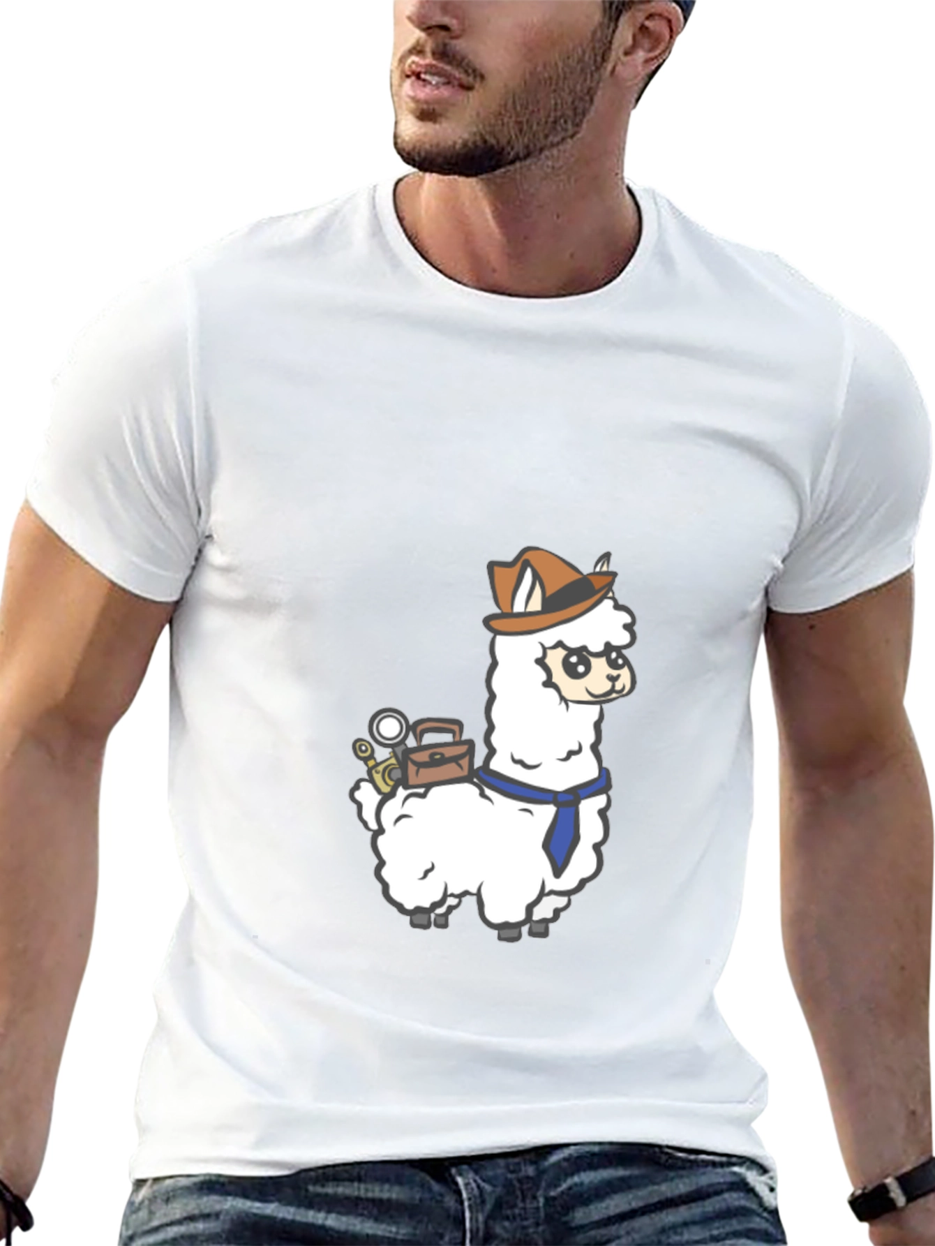 Detective Llama Graphic Tee - Black Cotton T-Shirt