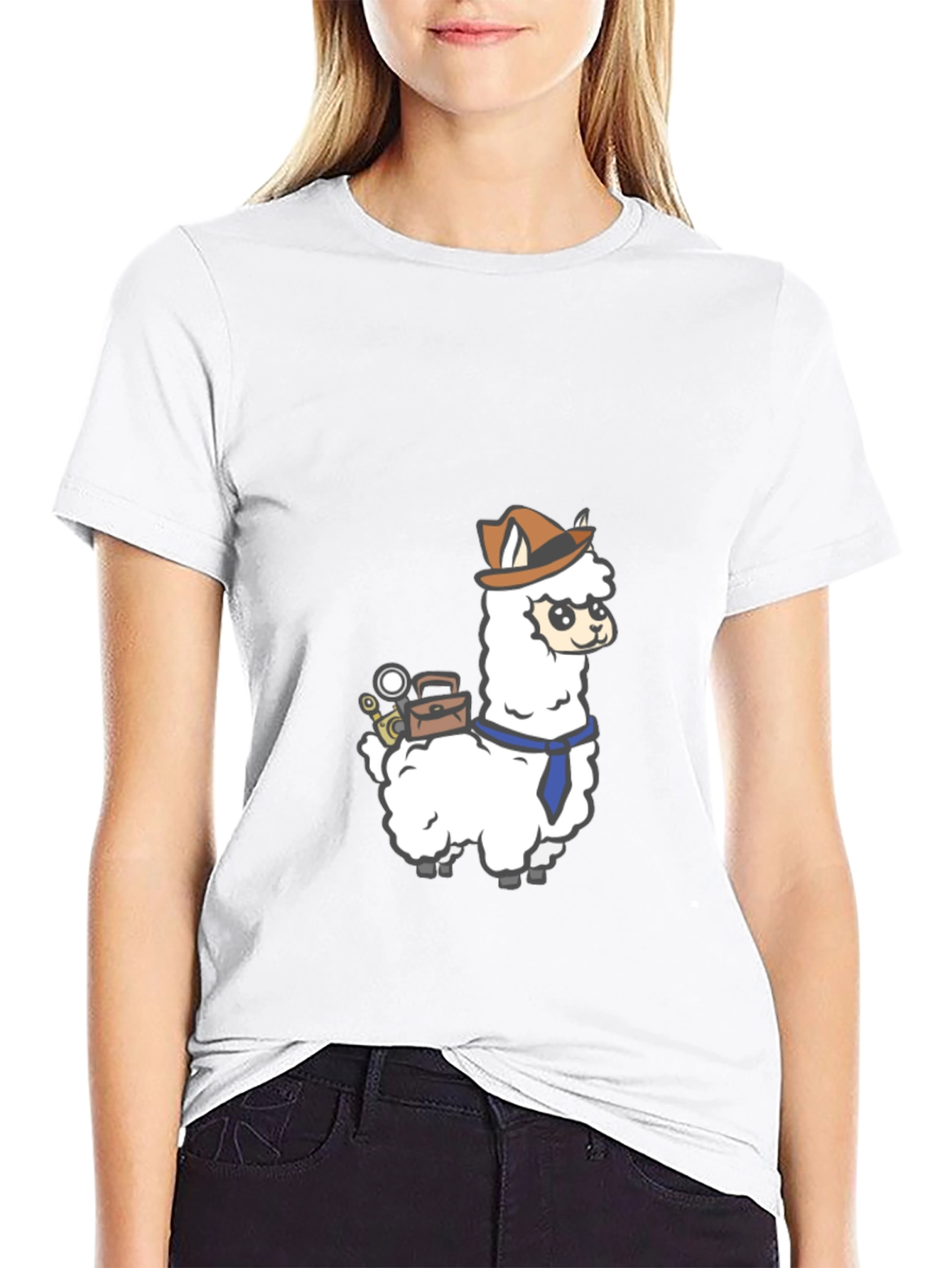 Detective Llama Graphic Tee - Black Cotton T-Shirt