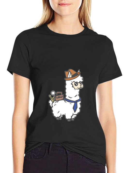 Detective Llama Graphic Tee - Black Cotton T-Shirt