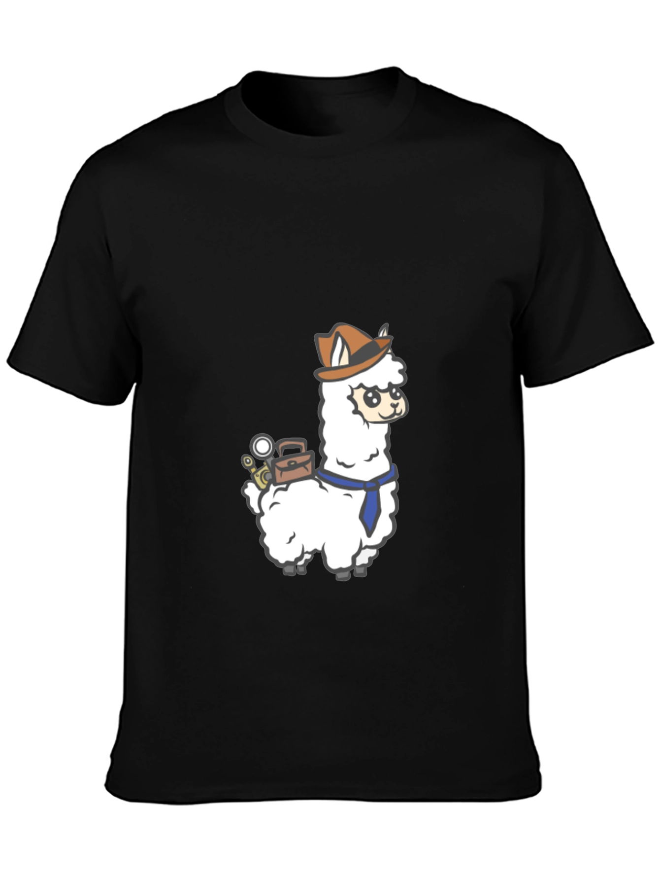 Detective Llama Graphic Tee - Black Cotton T-Shirt