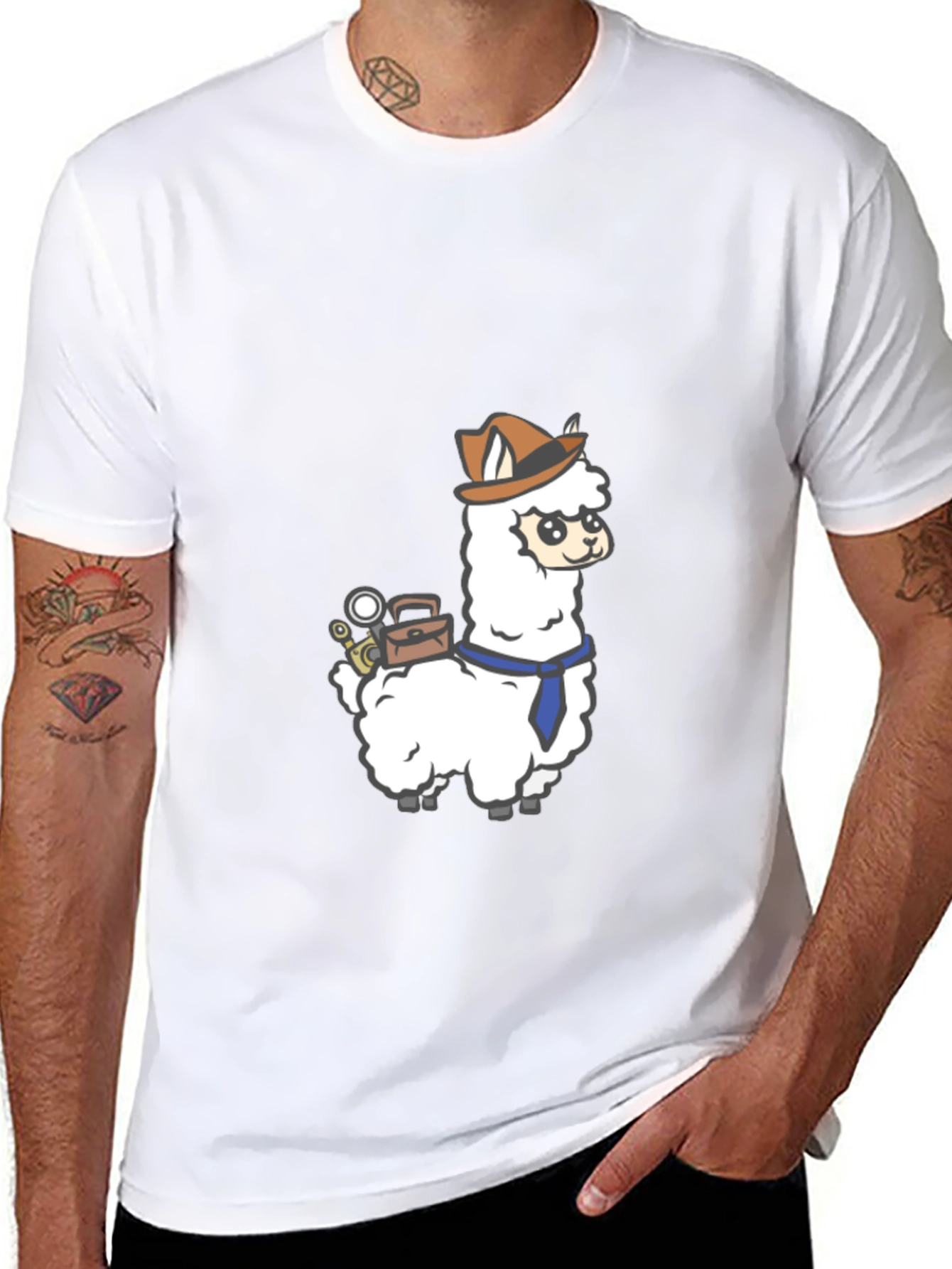Detective Llama Graphic Tee - Black Cotton T-Shirt