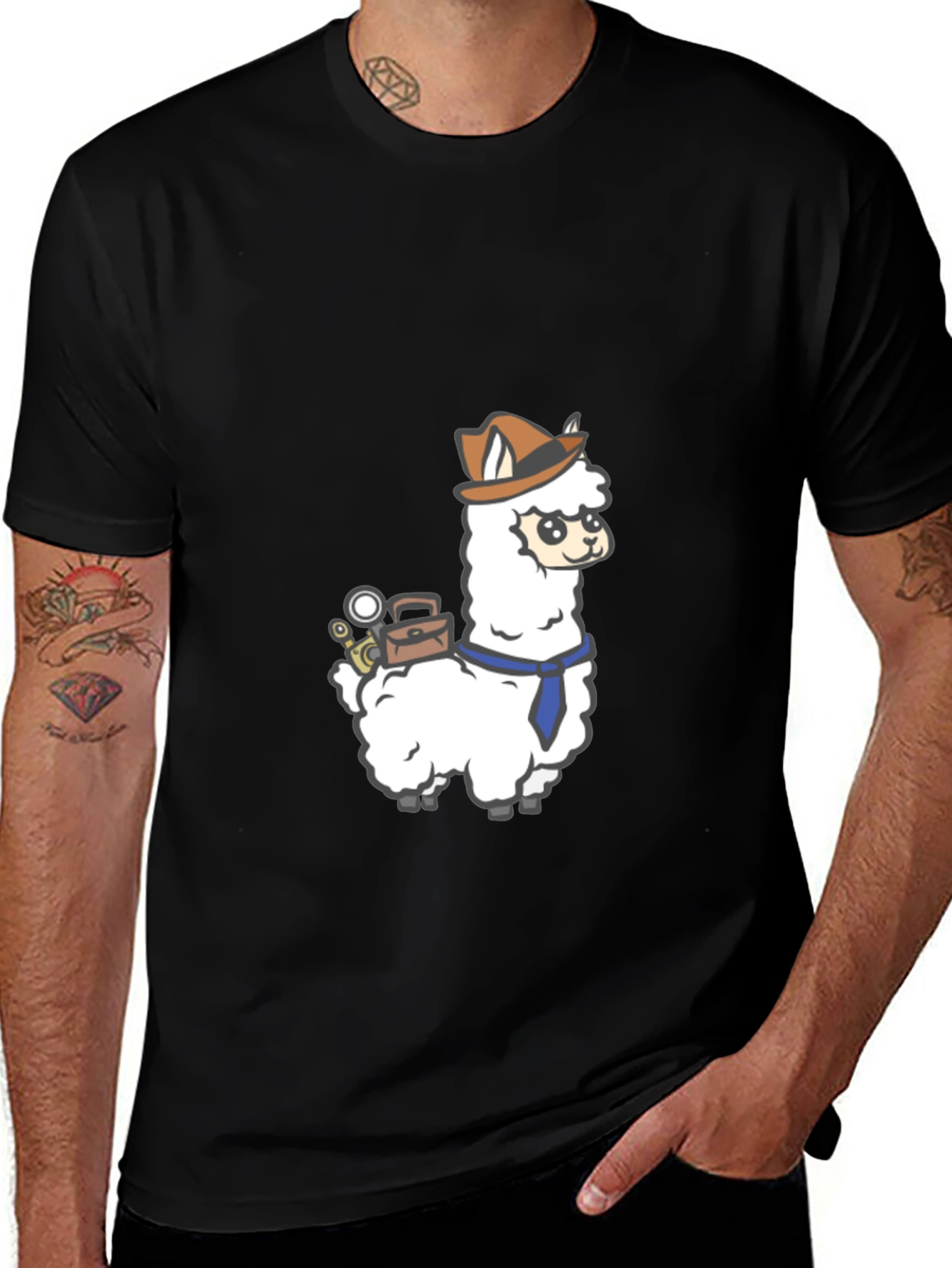 Detective Llama Graphic Tee - Black Cotton T-Shirt