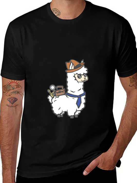 Detective Llama Graphic Tee - Black Cotton T-Shirt