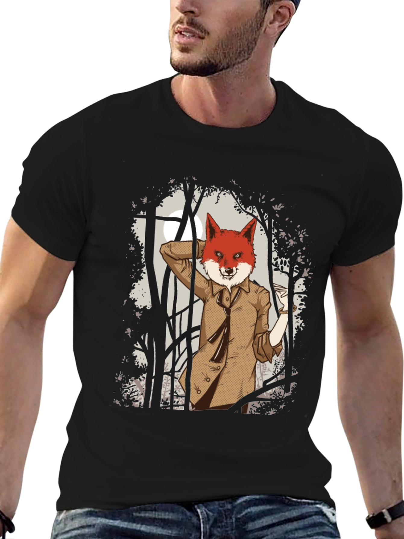 Fox Gentleman Graphic T-Shirt - Unique Forest Design