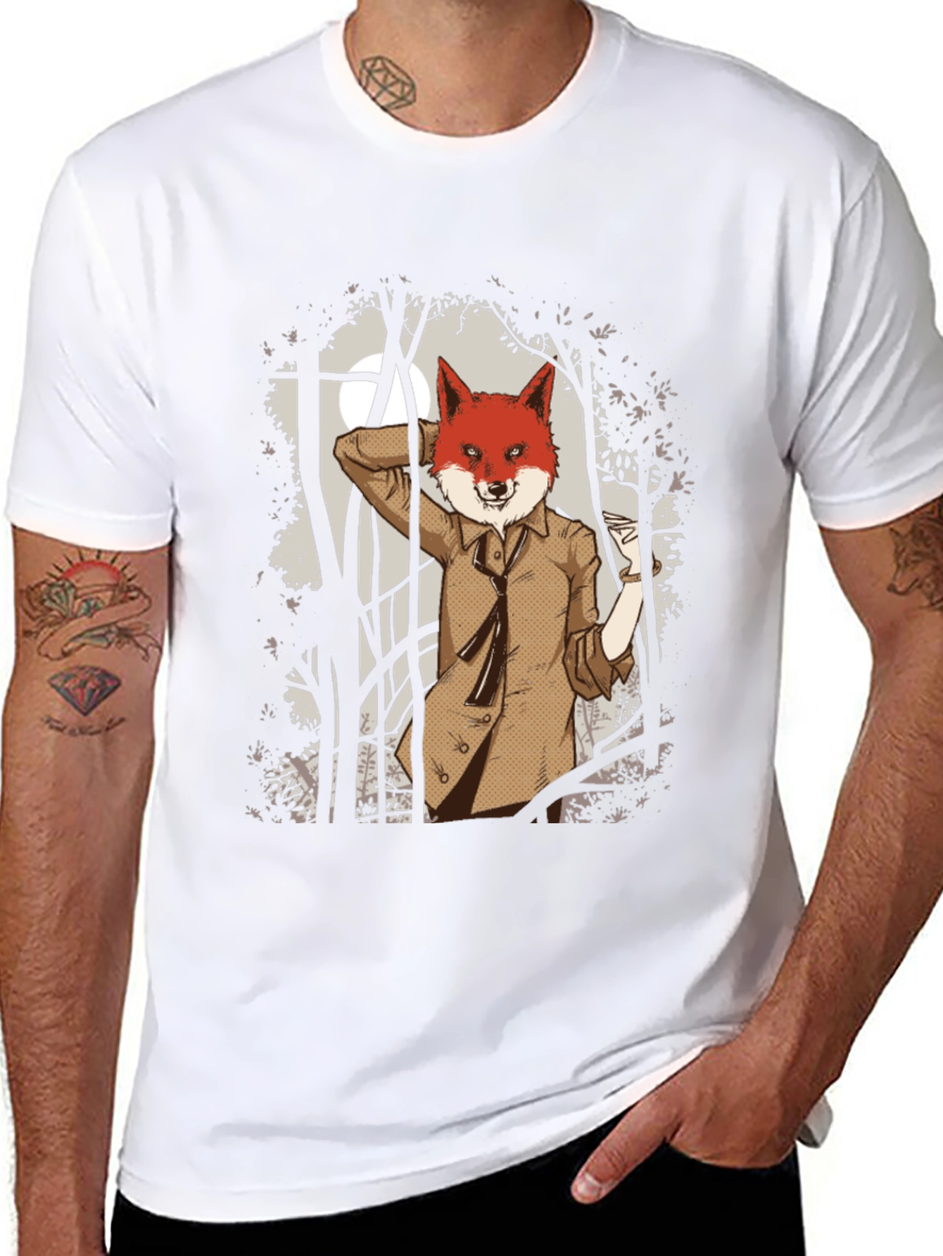 Fox Gentleman Graphic T-Shirt - Unique Forest Design