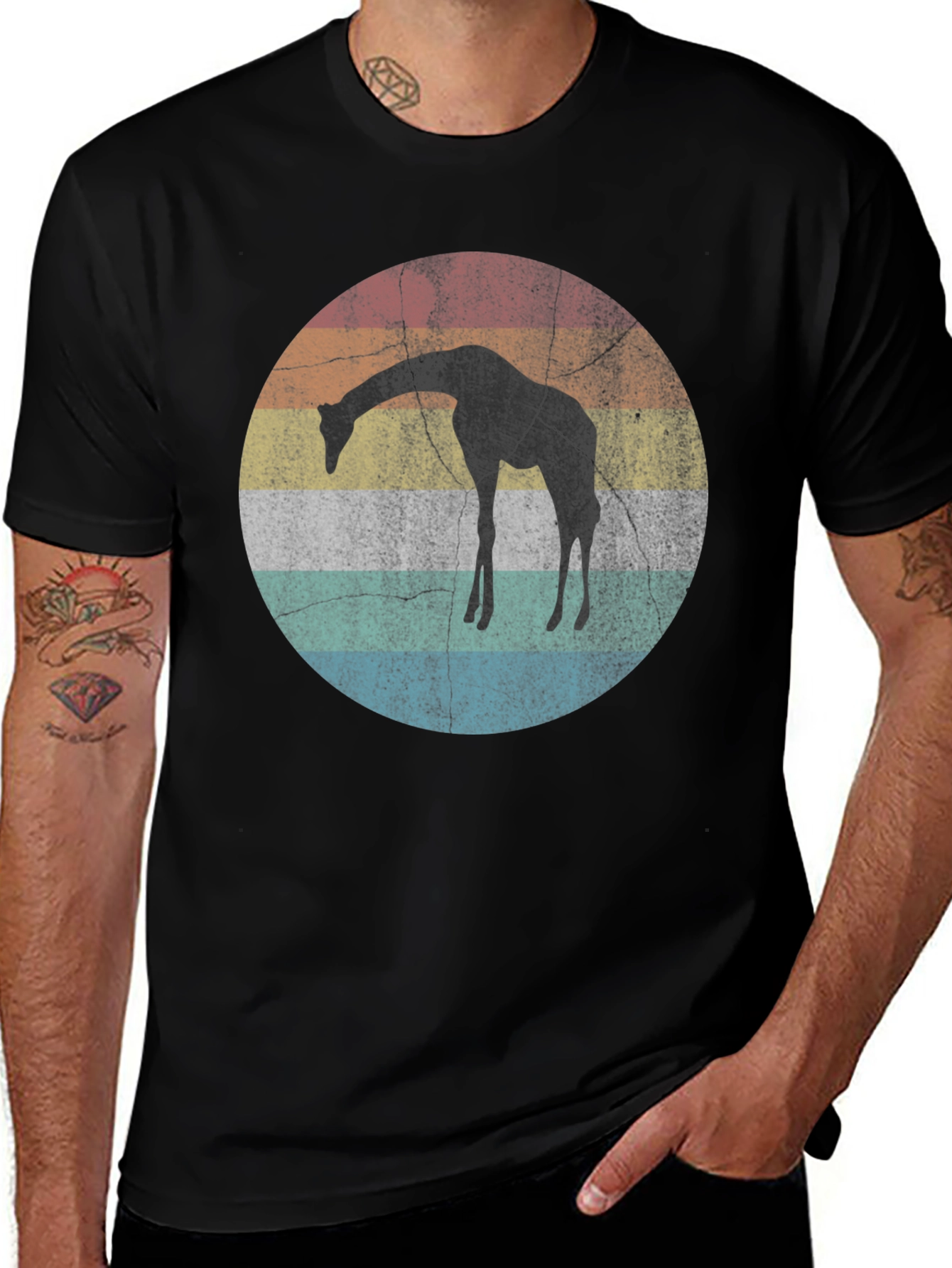 Retro Giraffe Sunset Graphic T-Shirt