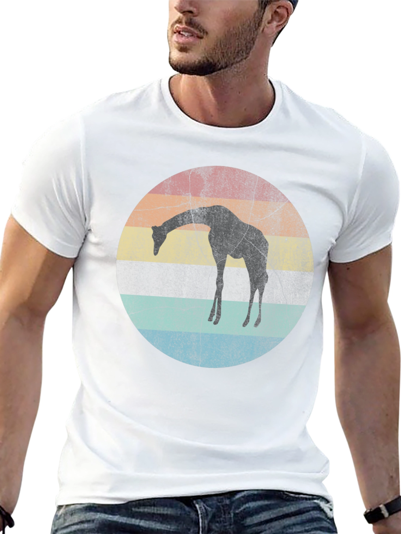 Retro Giraffe Sunset Graphic T-Shirt
