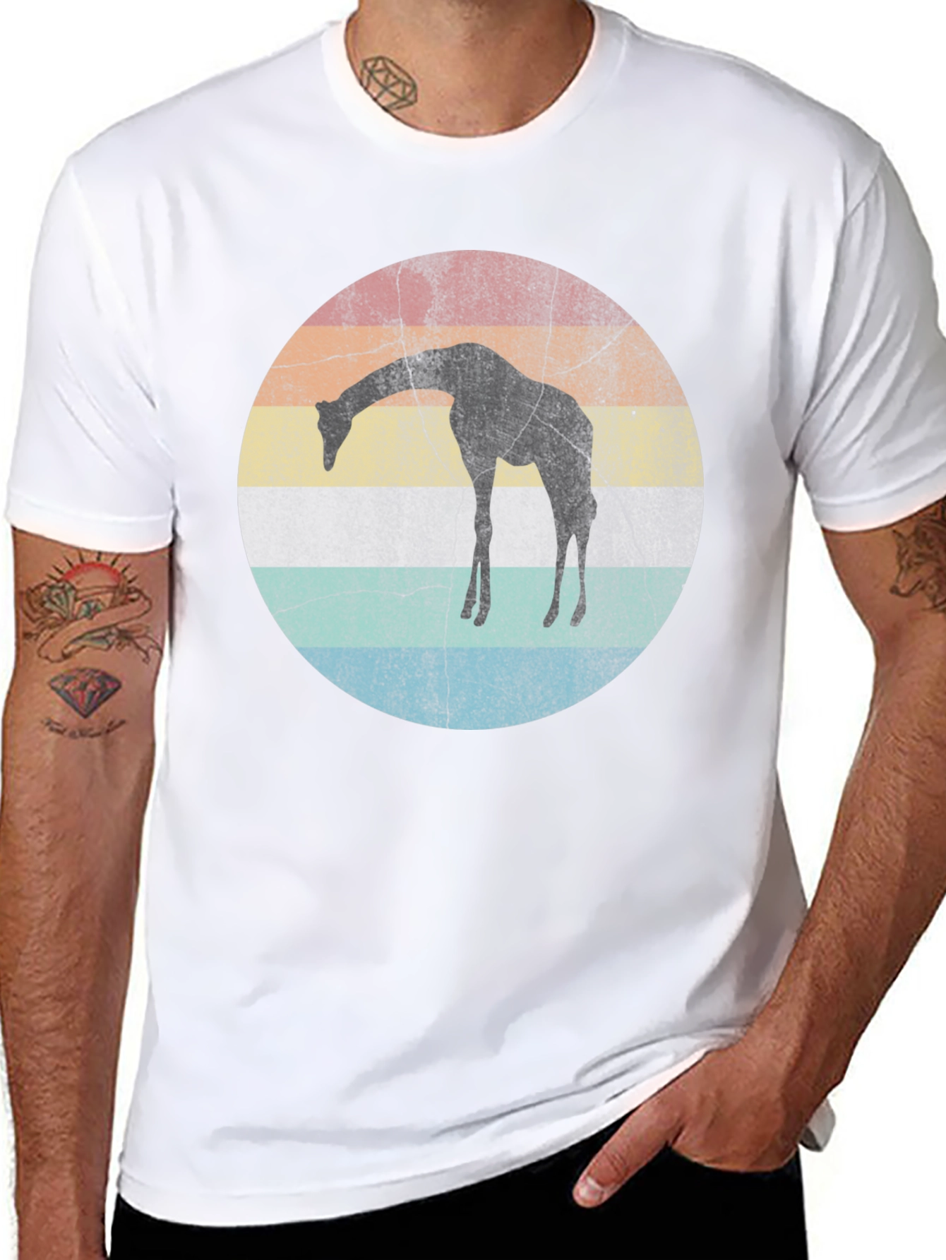 Retro Giraffe Sunset Graphic T-Shirt