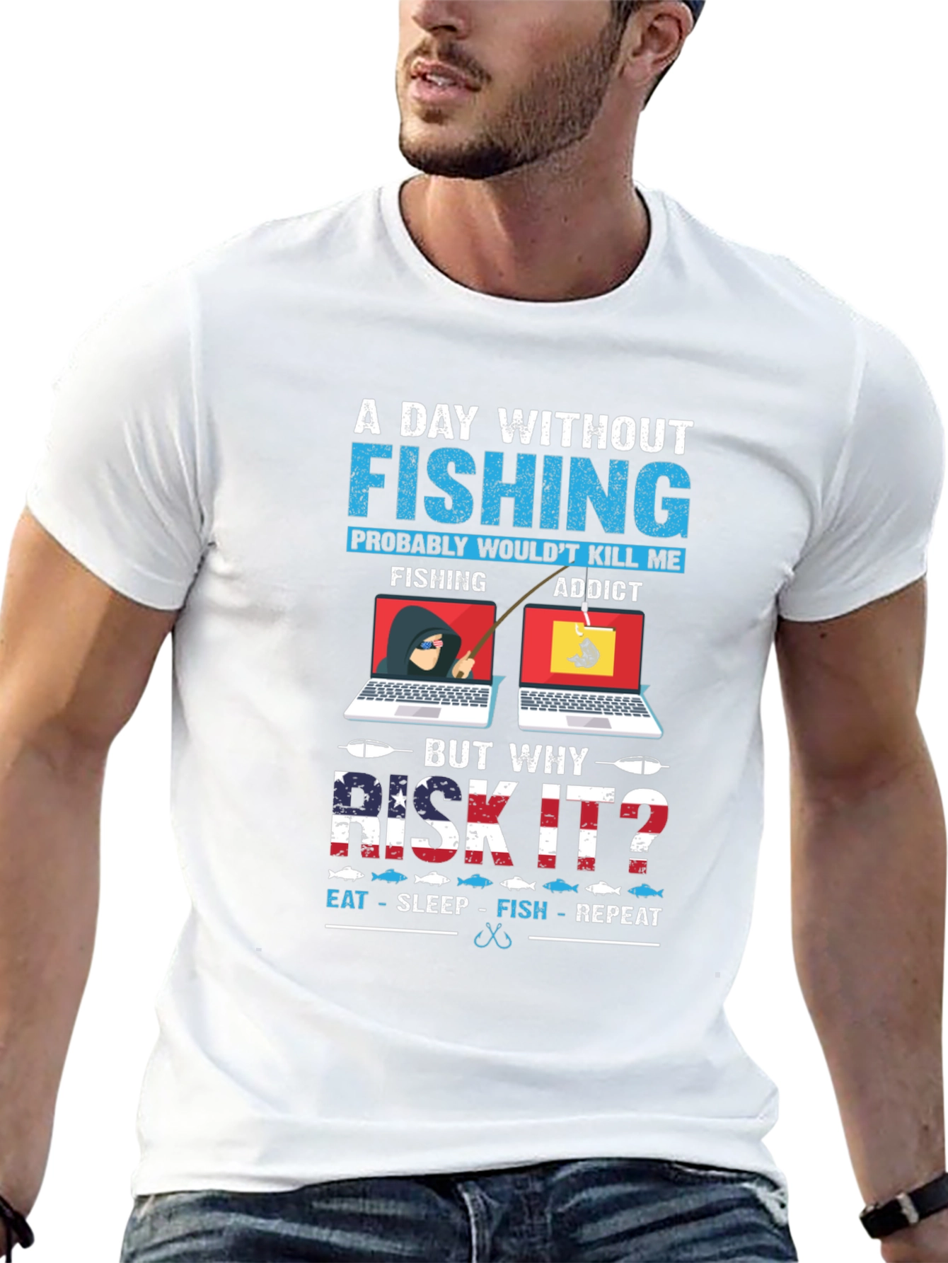 Funny Fishing Addict Graphic T-Shirt