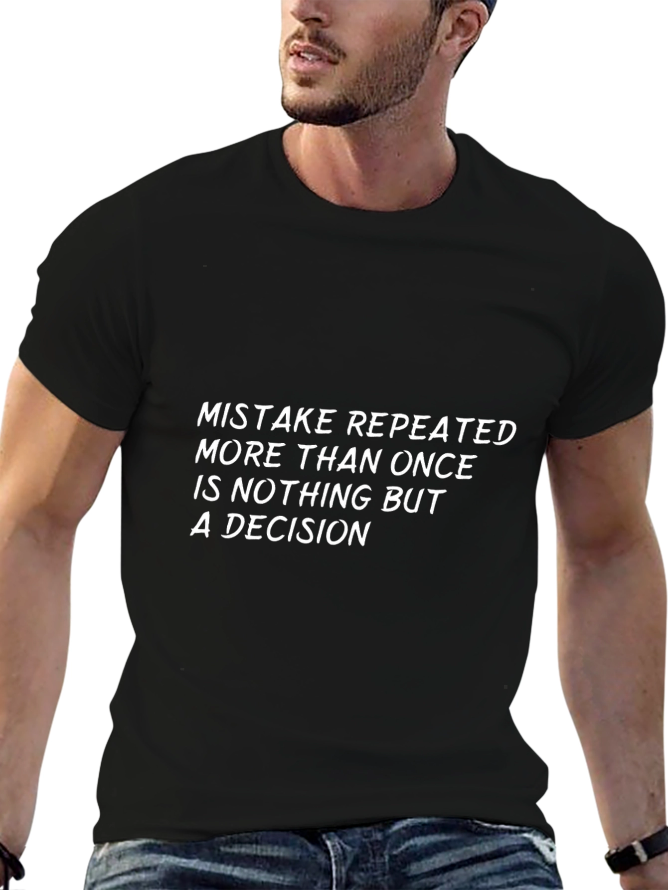 Mens Black T-Shirt with Decision Slogan