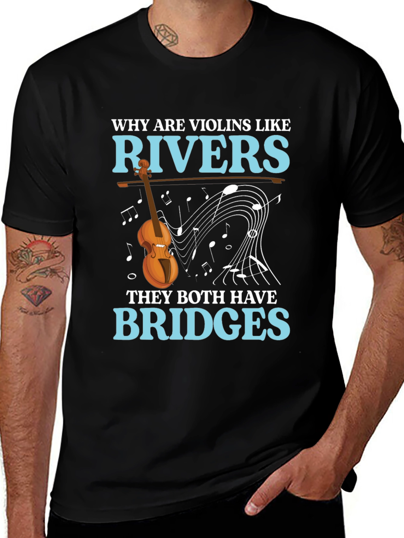 Violin & River Pun T-Shirt - Bridges Humor