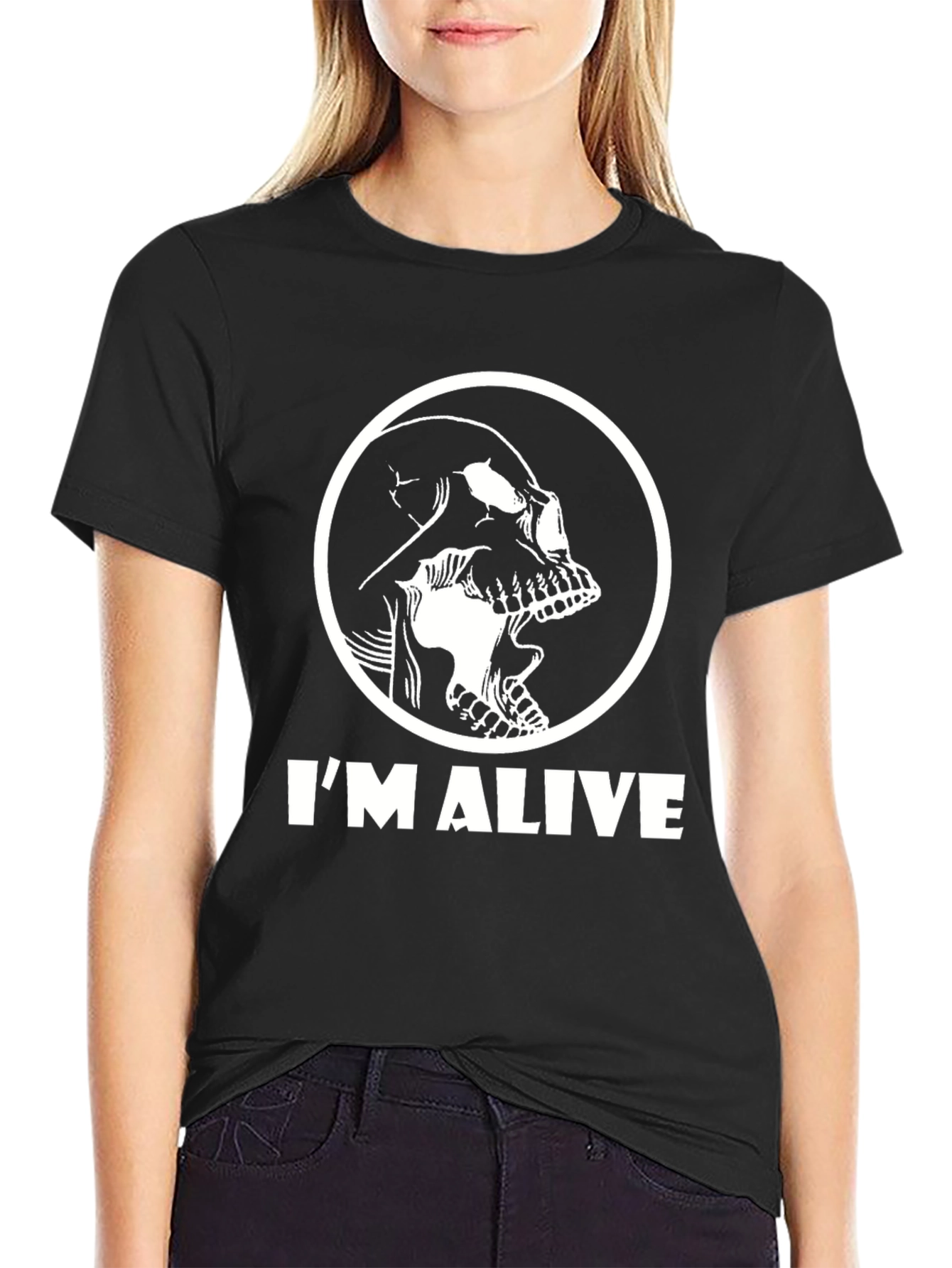 Skull Im Alive Graphic Black T-Shirt