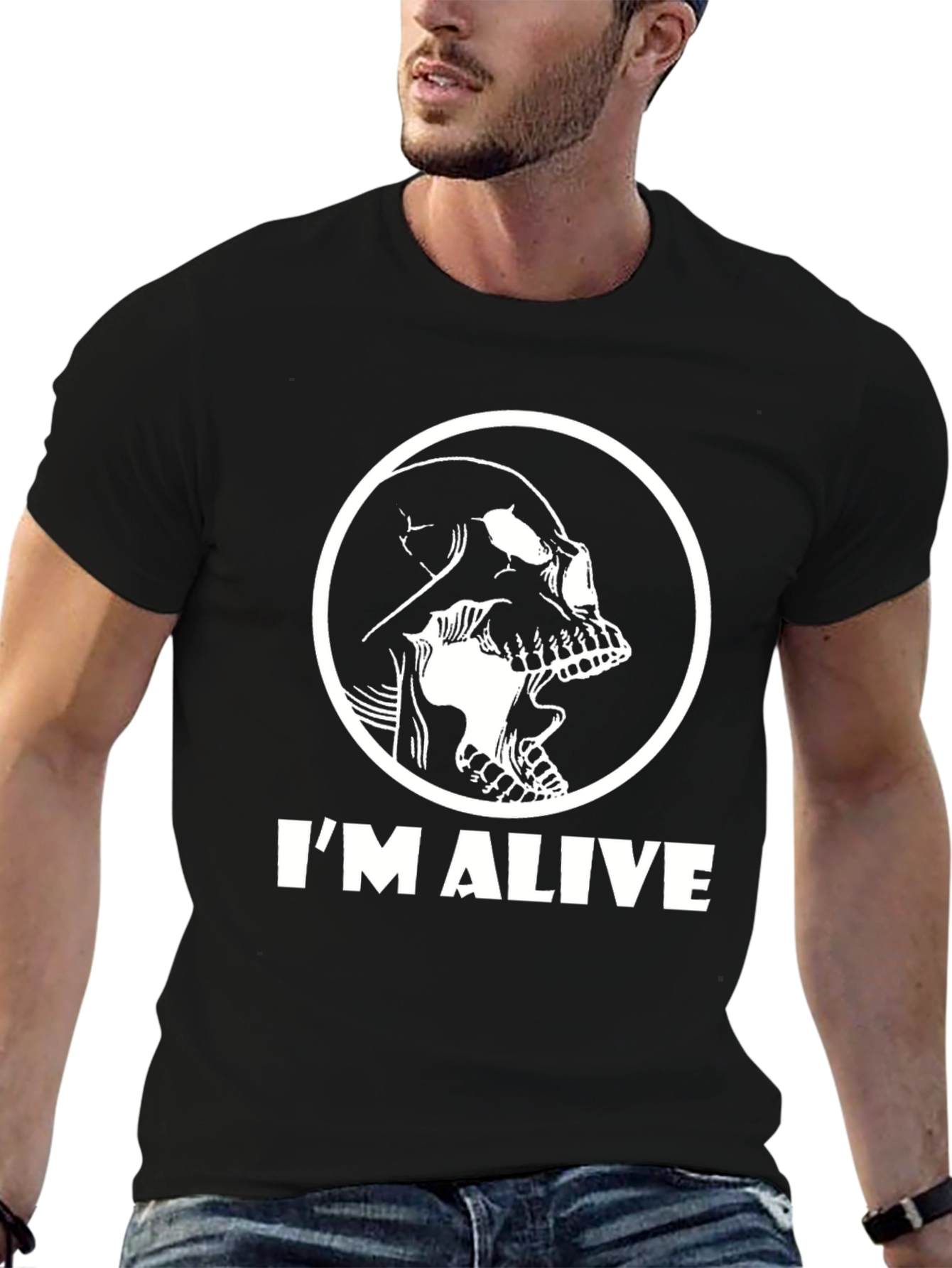 Skull Im Alive Graphic Black T-Shirt