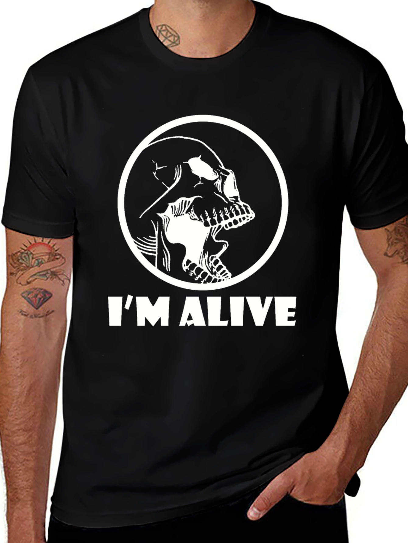 Skull Im Alive Graphic Black T-Shirt