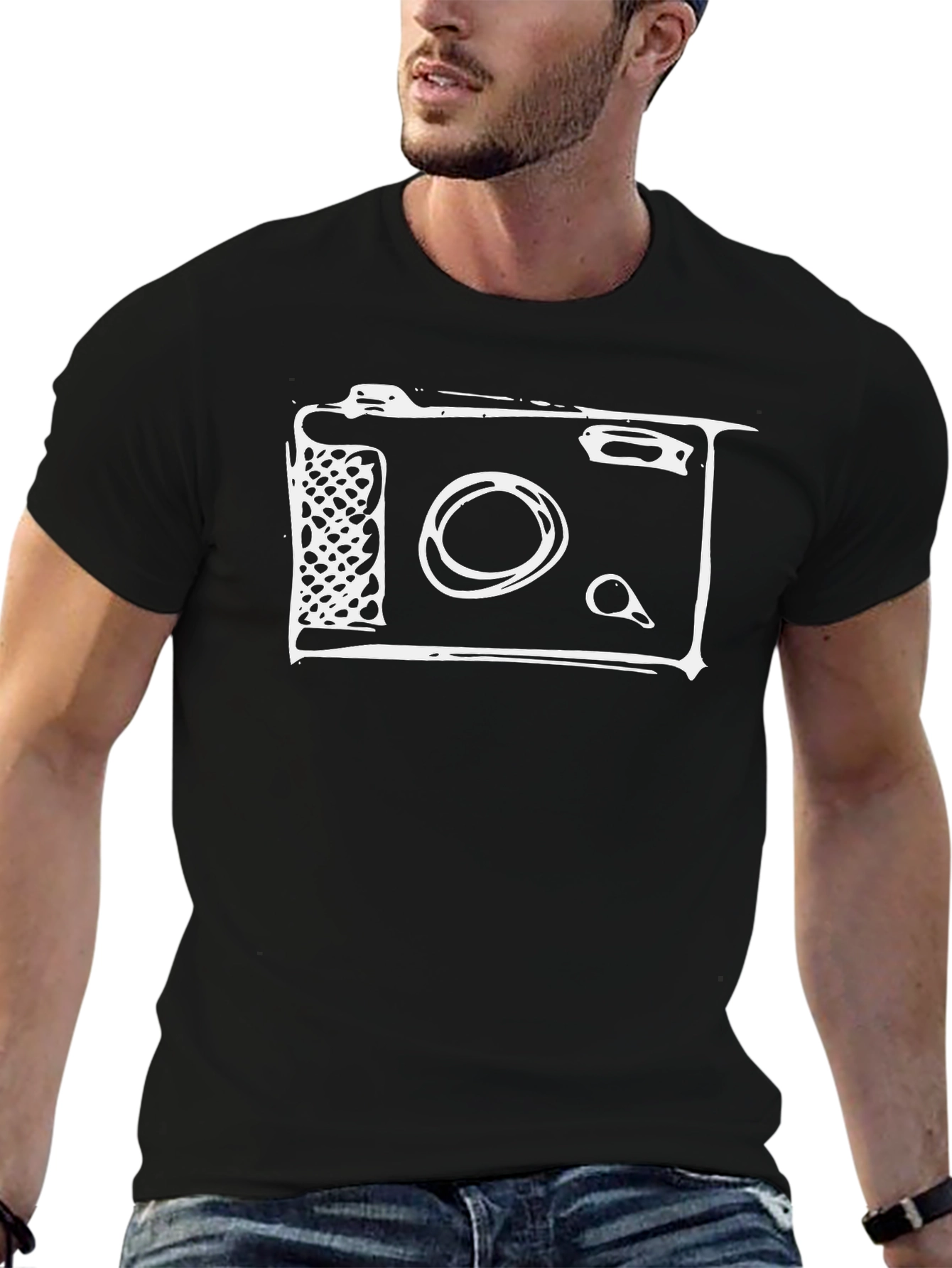 Retro Camera Graphic Tee - Black Cotton
