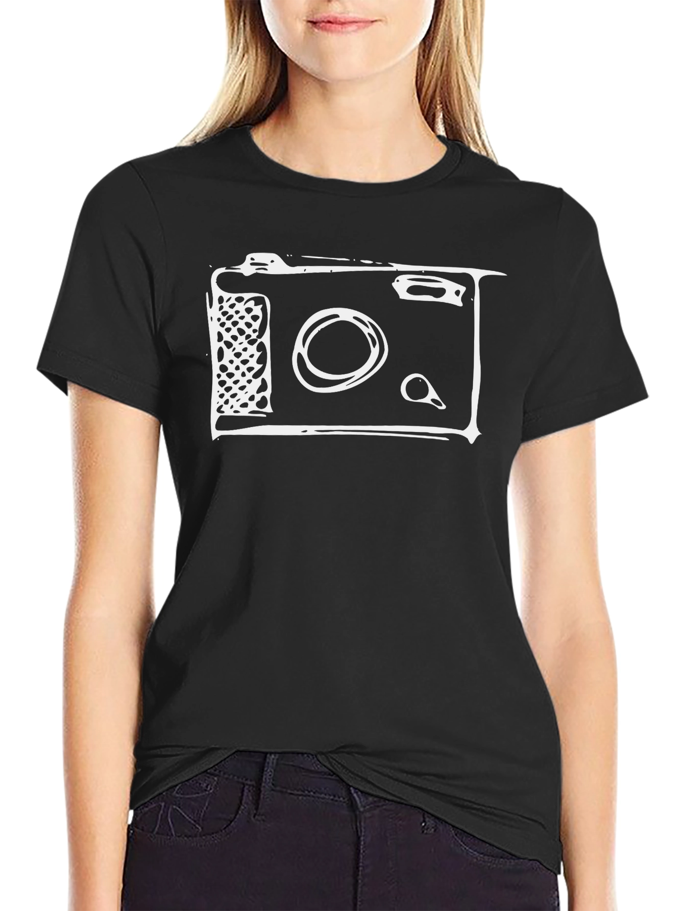 Retro Camera Graphic Tee - Black Cotton