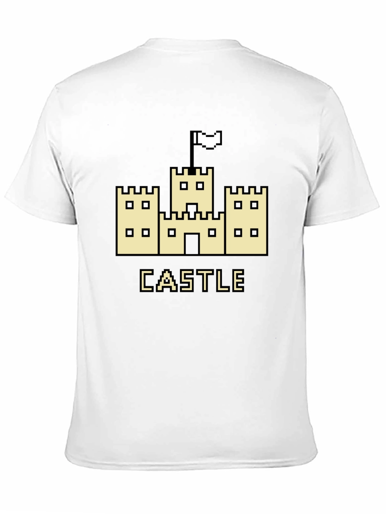 Retro Pixel Castle Graphic Tee - Black Cotton T-Shirt