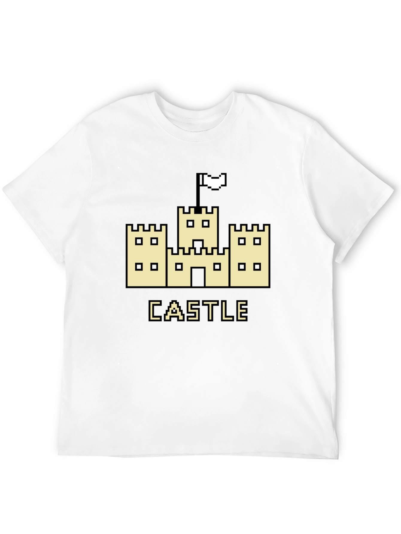 Retro Pixel Castle Graphic Tee - Black Cotton T-Shirt
