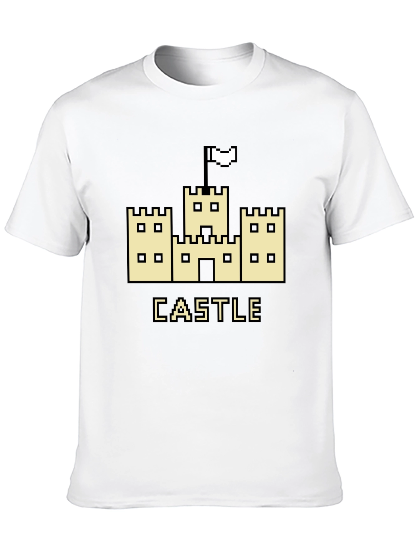 Retro Pixel Castle Graphic Tee - Black Cotton T-Shirt