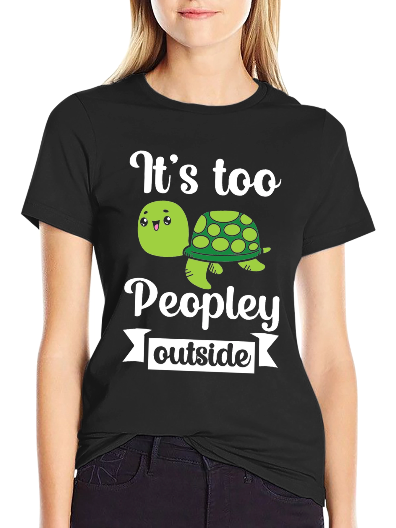 Its Too Peopley Outside Funny Turtle Graphic T-Shirt