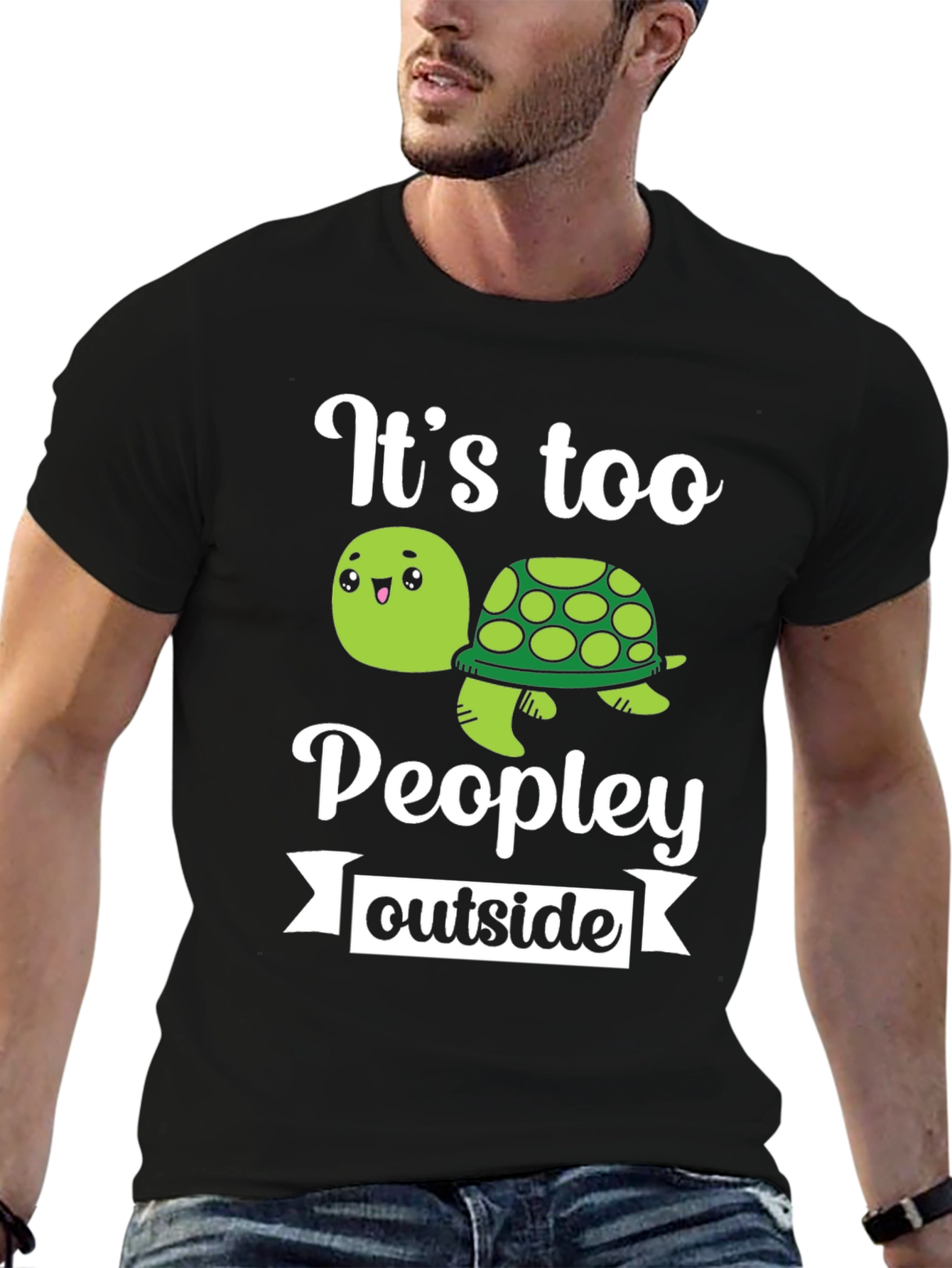 Its Too Peopley Outside Funny Turtle Graphic T-Shirt