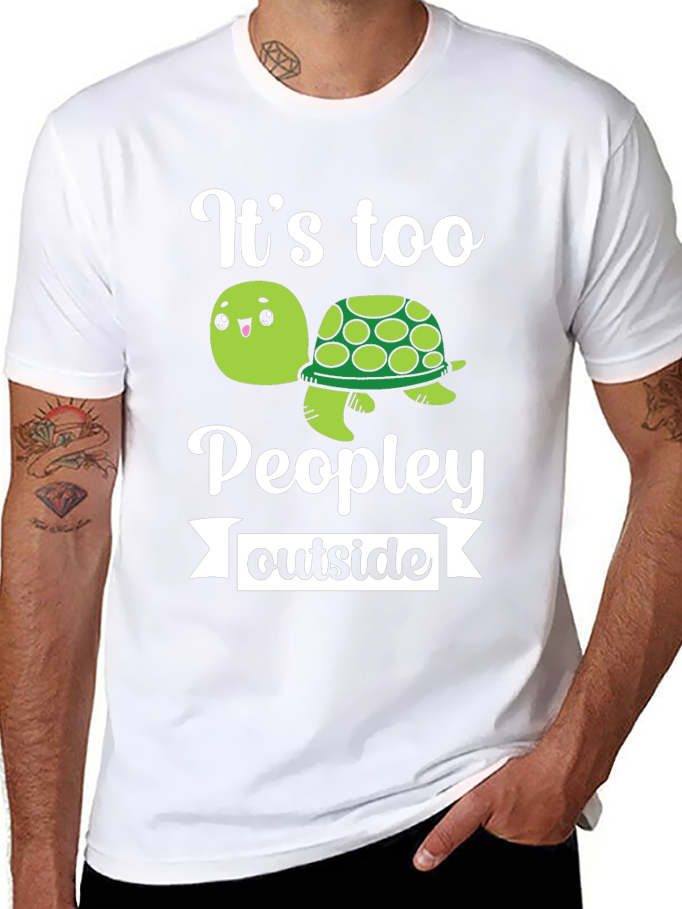 Its Too Peopley Outside Funny Turtle Graphic T-Shirt