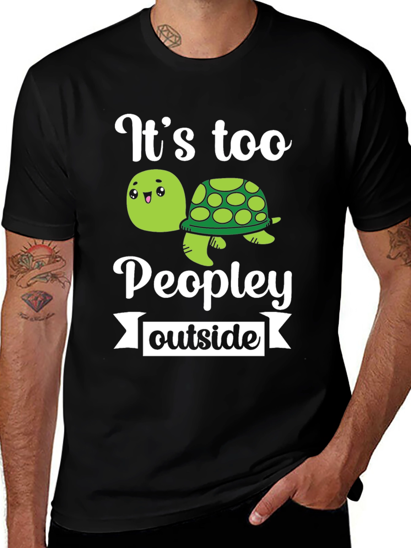 Its Too Peopley Outside Funny Turtle Graphic T-Shirt