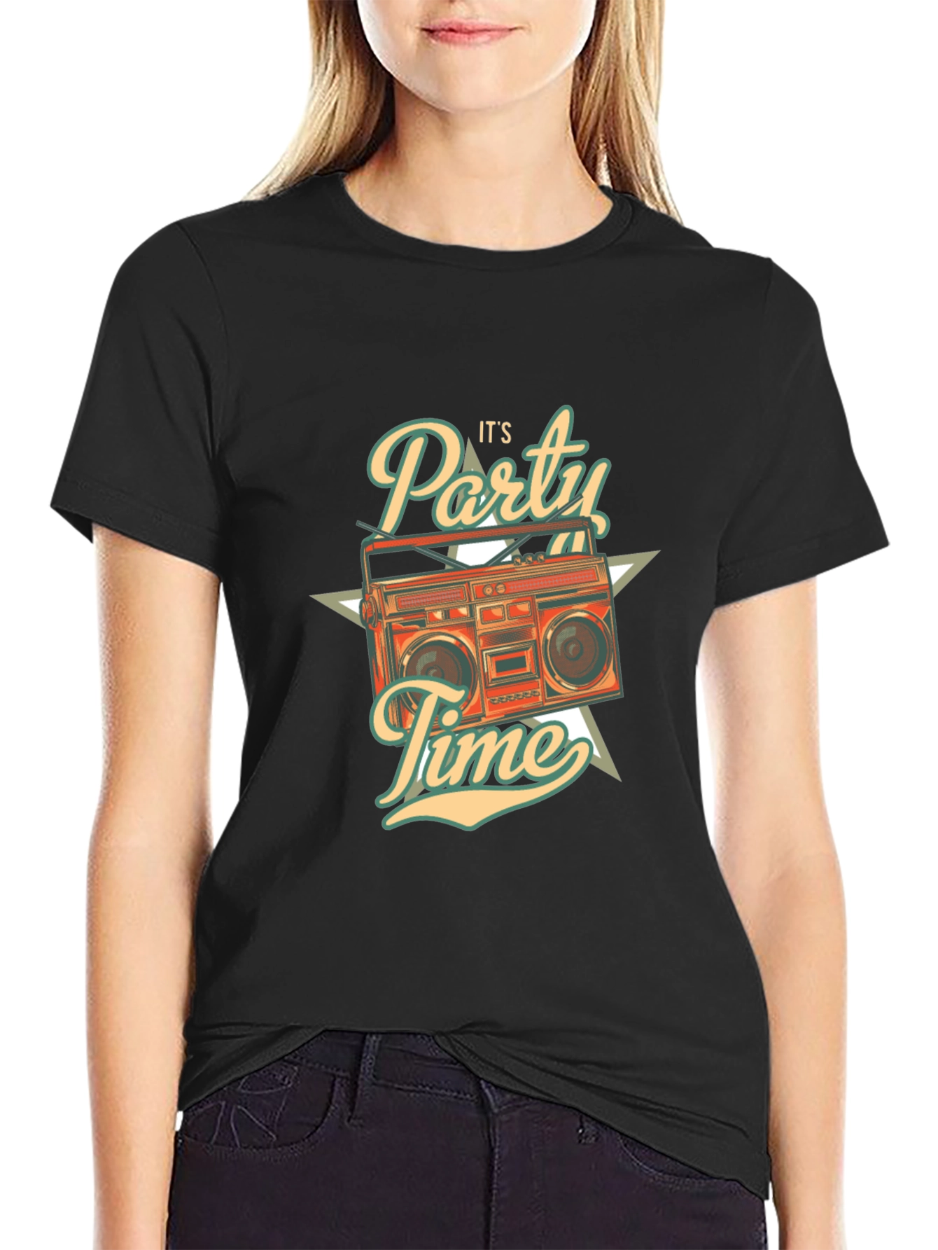 Retro Party Time Graphic T-Shirt - Black