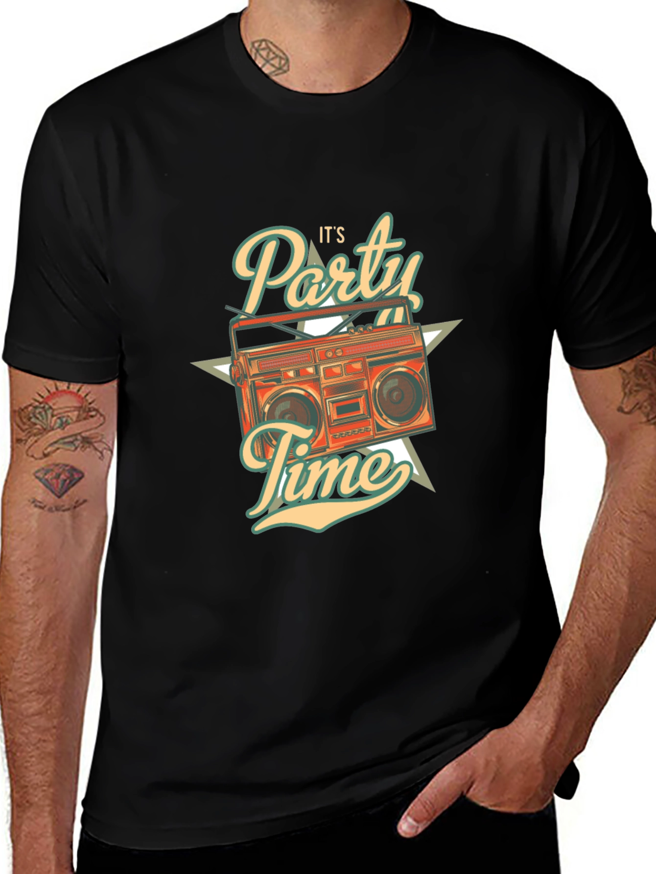 Retro Party Time Graphic T-Shirt - Black