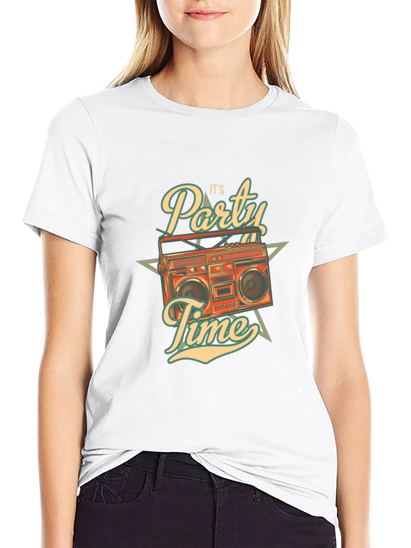 Retro Party Time Graphic T-Shirt - Black