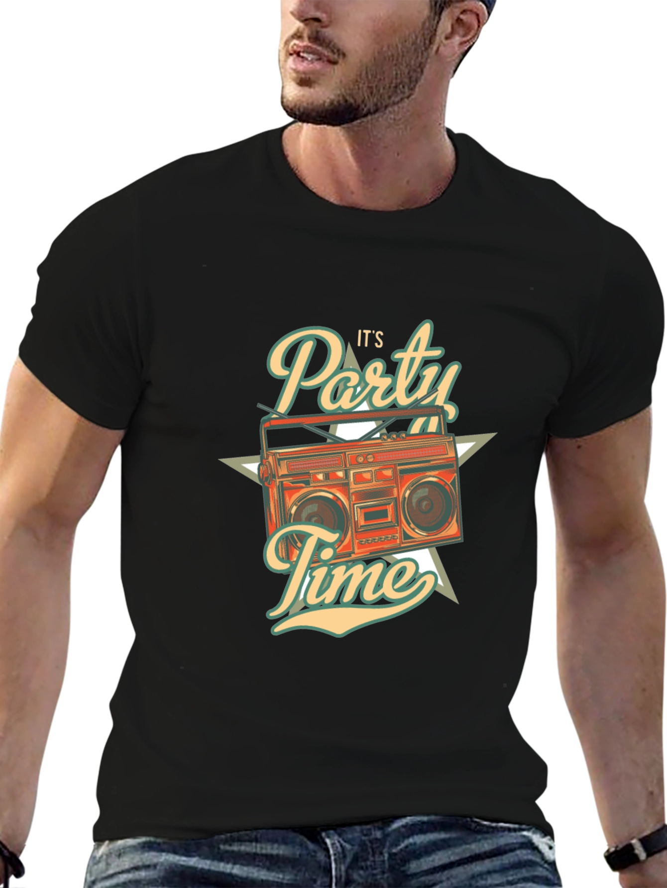 Retro Party Time Graphic T-Shirt - Black