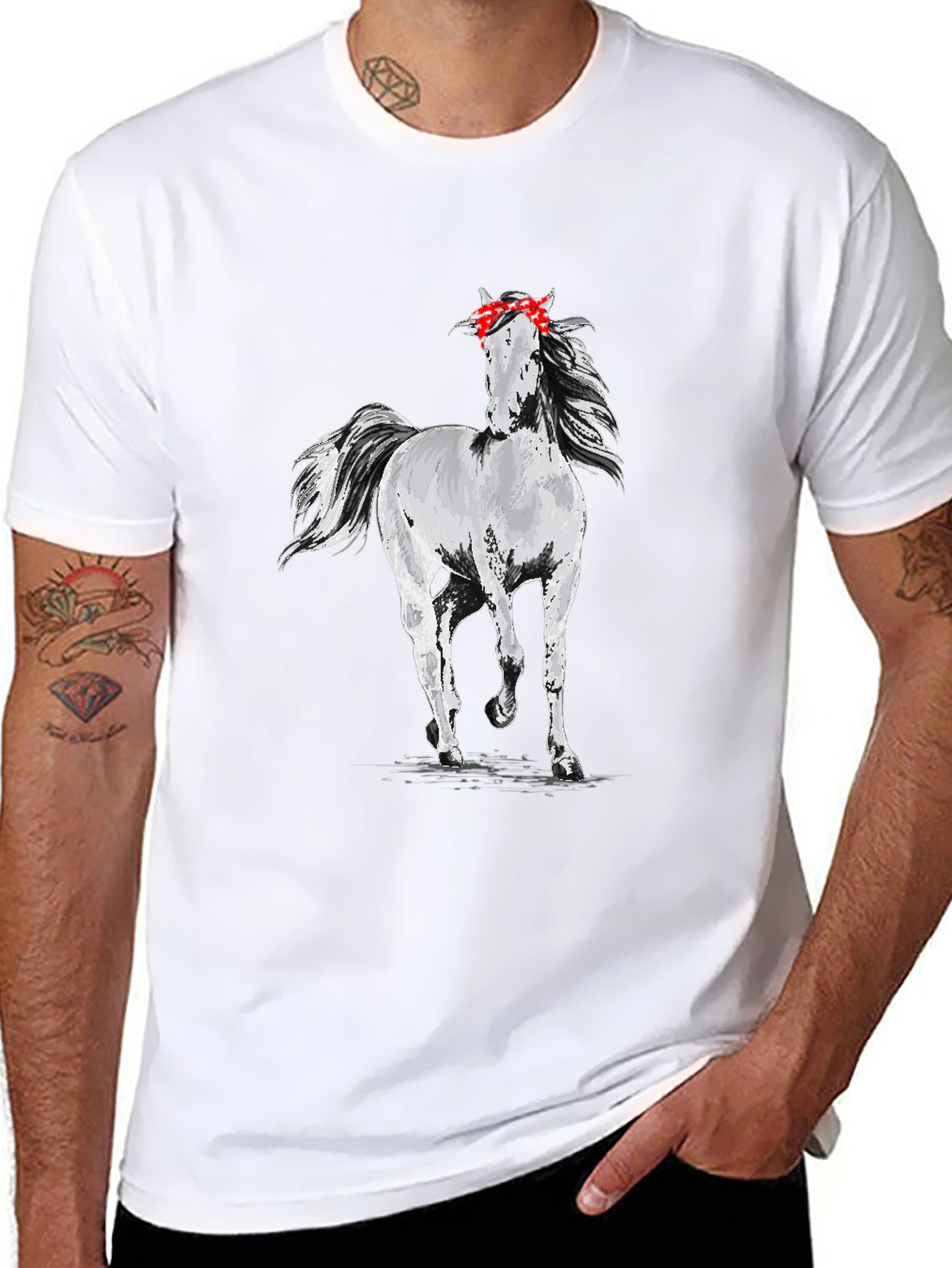 Horse Bandana Mens Black T-Shirt