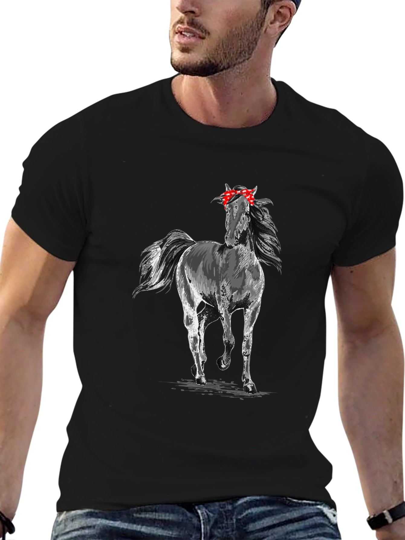 Horse Bandana Mens Black T-Shirt