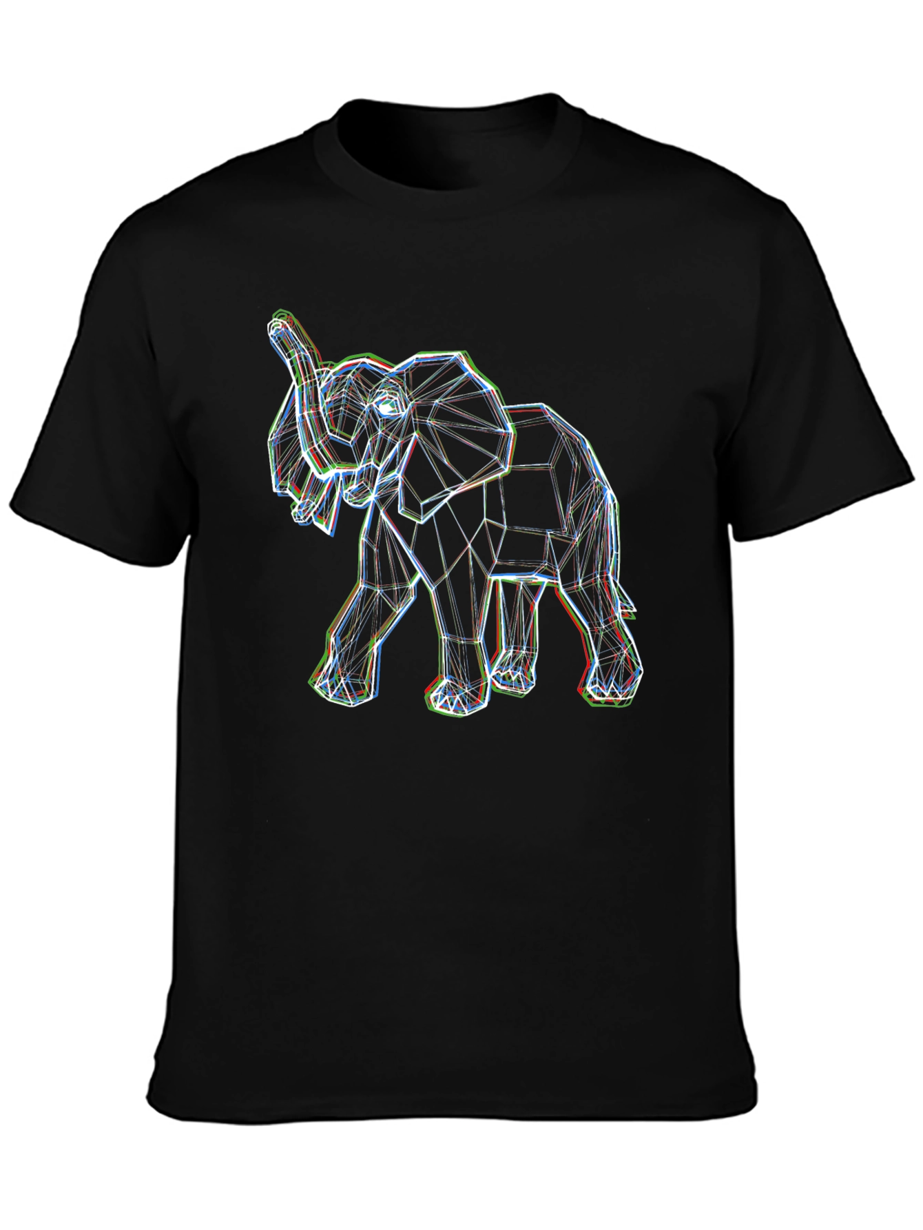 Geometric Elephant Print Black Tee