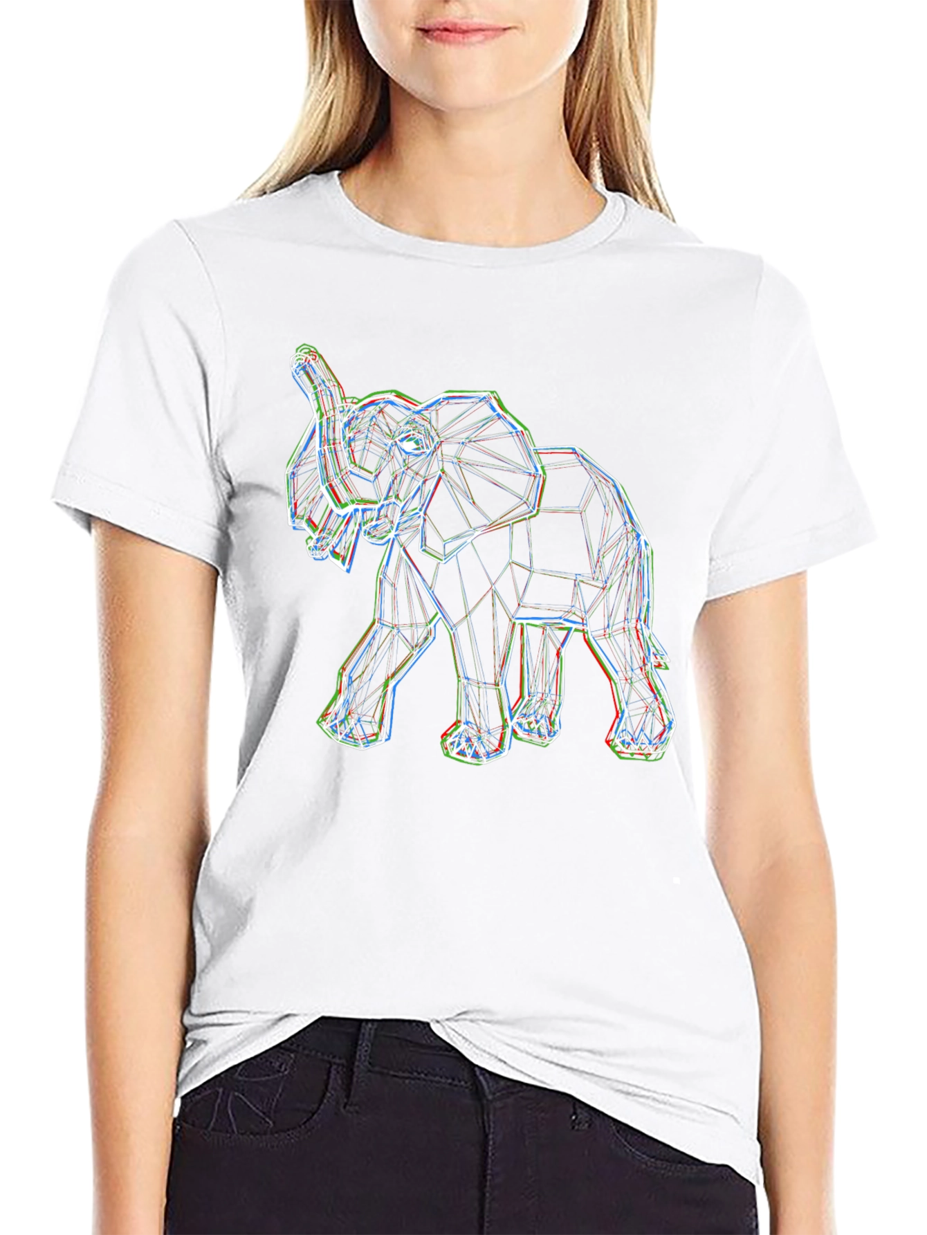 Geometric Elephant Print Black Tee