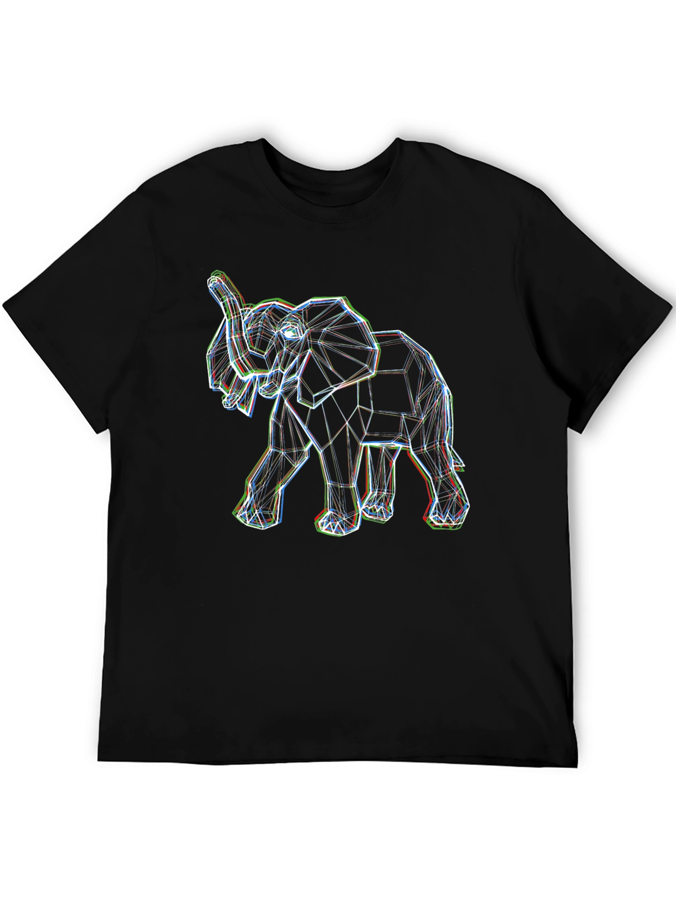Geometric Elephant Print Black Tee