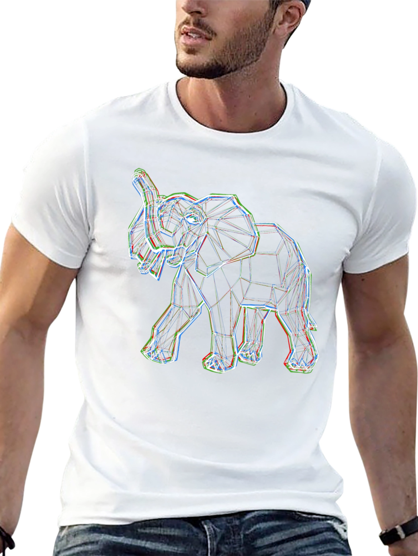 Geometric Elephant Print Black Tee