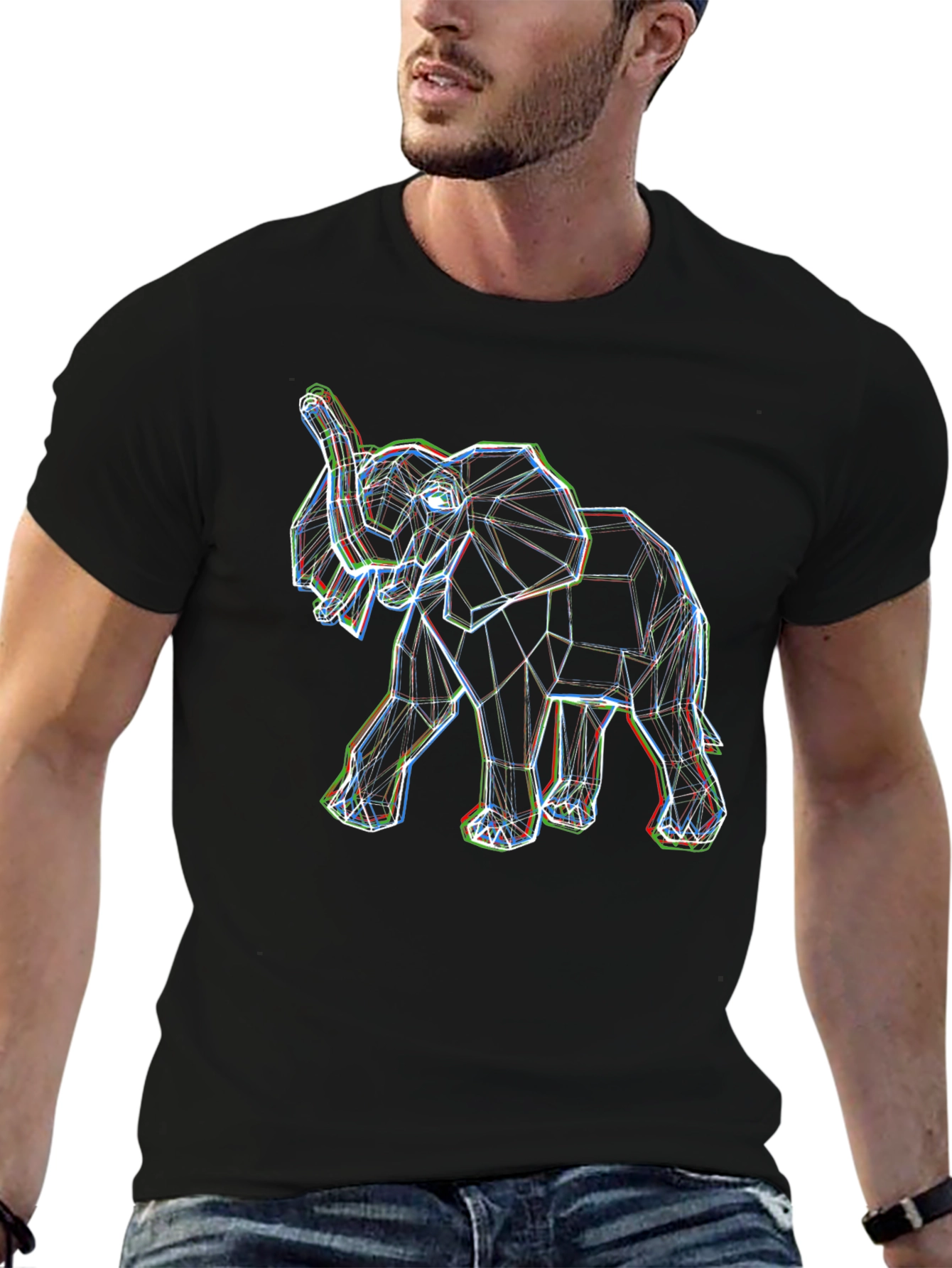 Geometric Elephant Print Black Tee