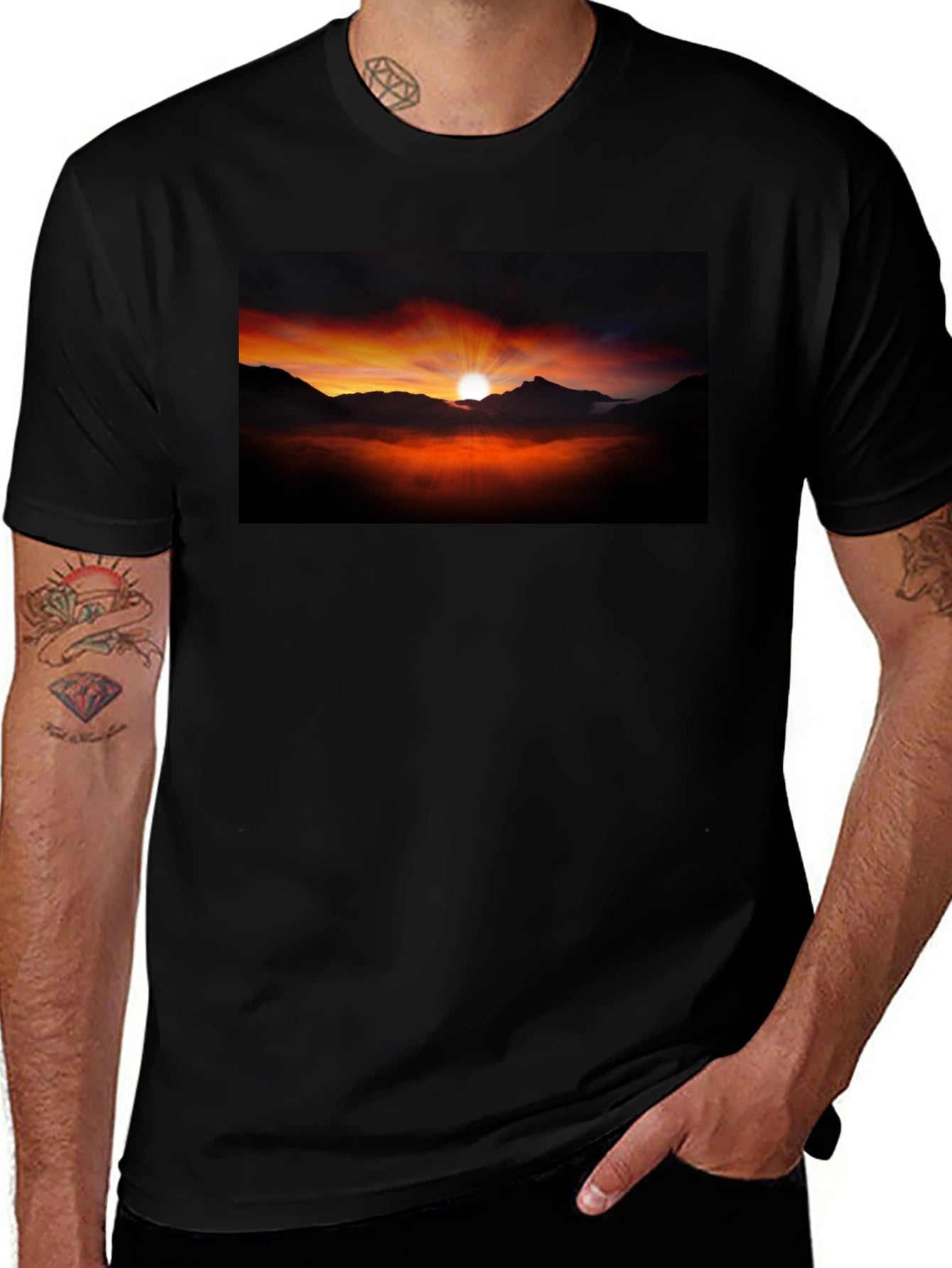 Sunset Mountain Graphic Black Tee