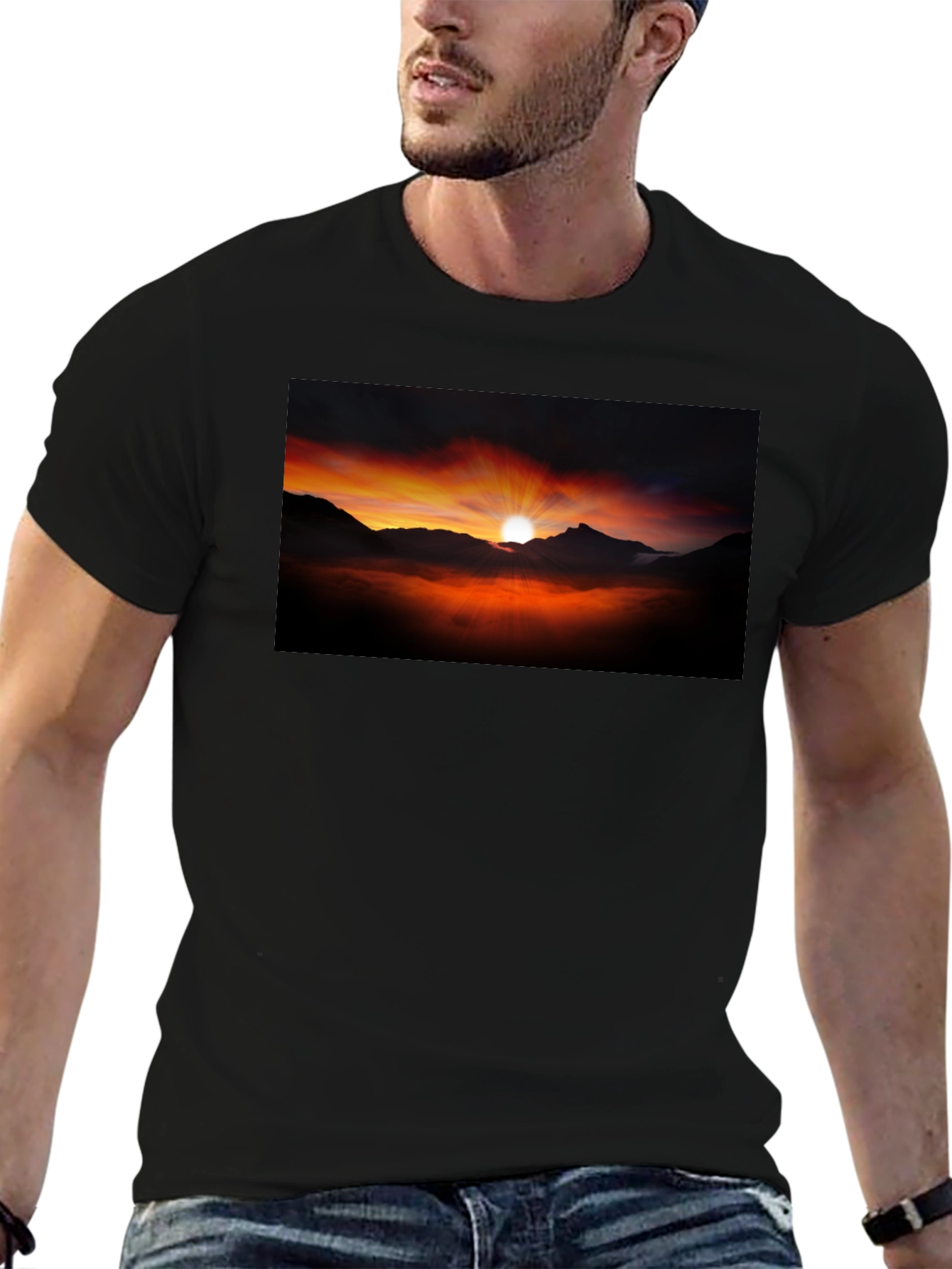 Sunset Mountain Graphic Black Tee