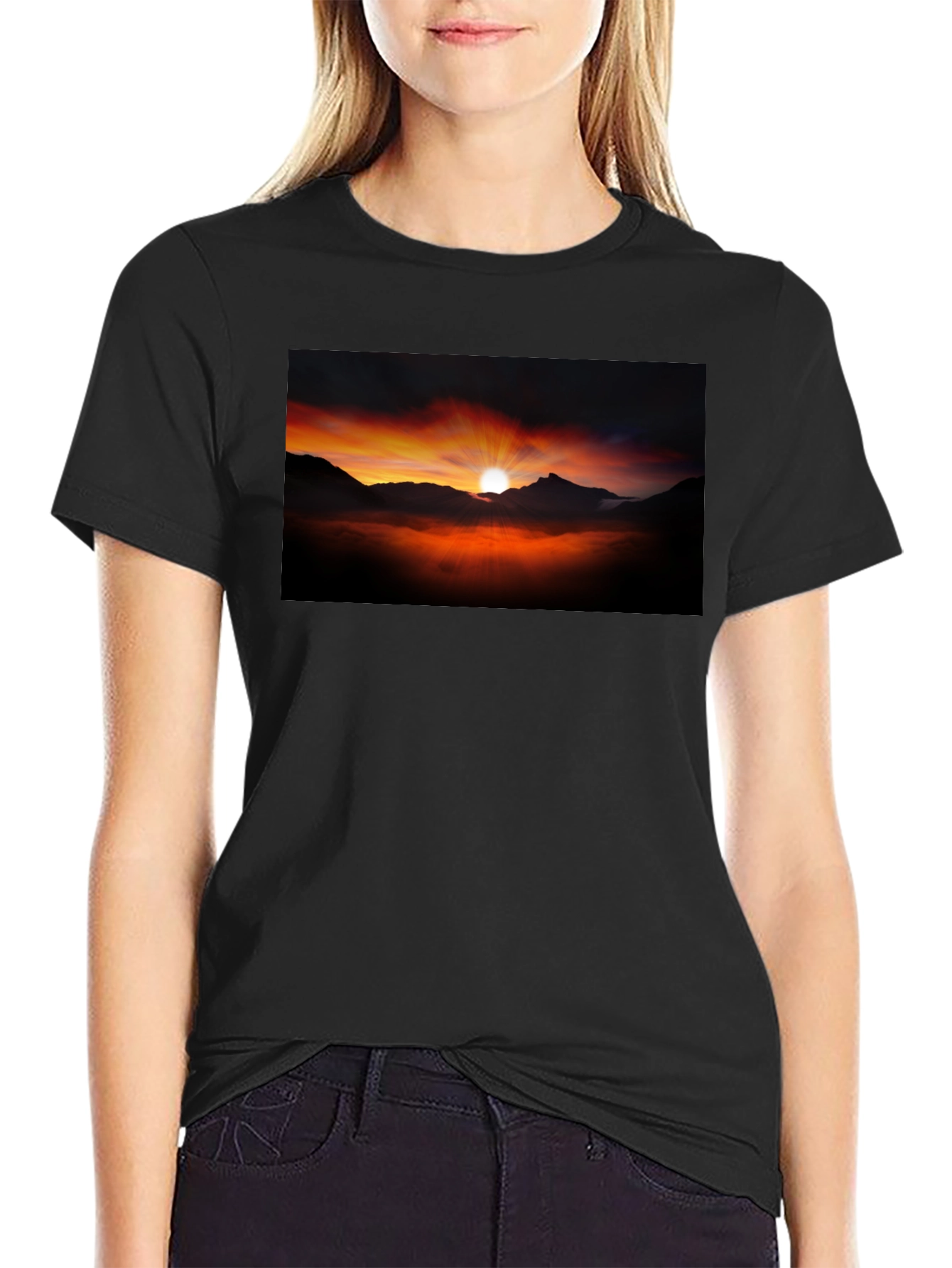 Sunset Mountain Graphic Black Tee