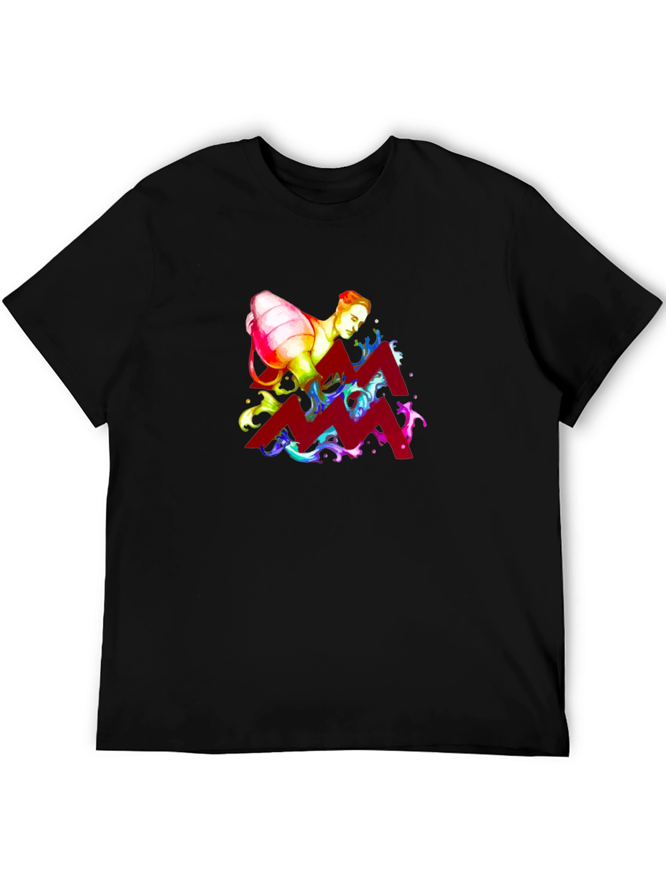 Aquarius Zodiac Graphic Tee - Black Cotton Shirt