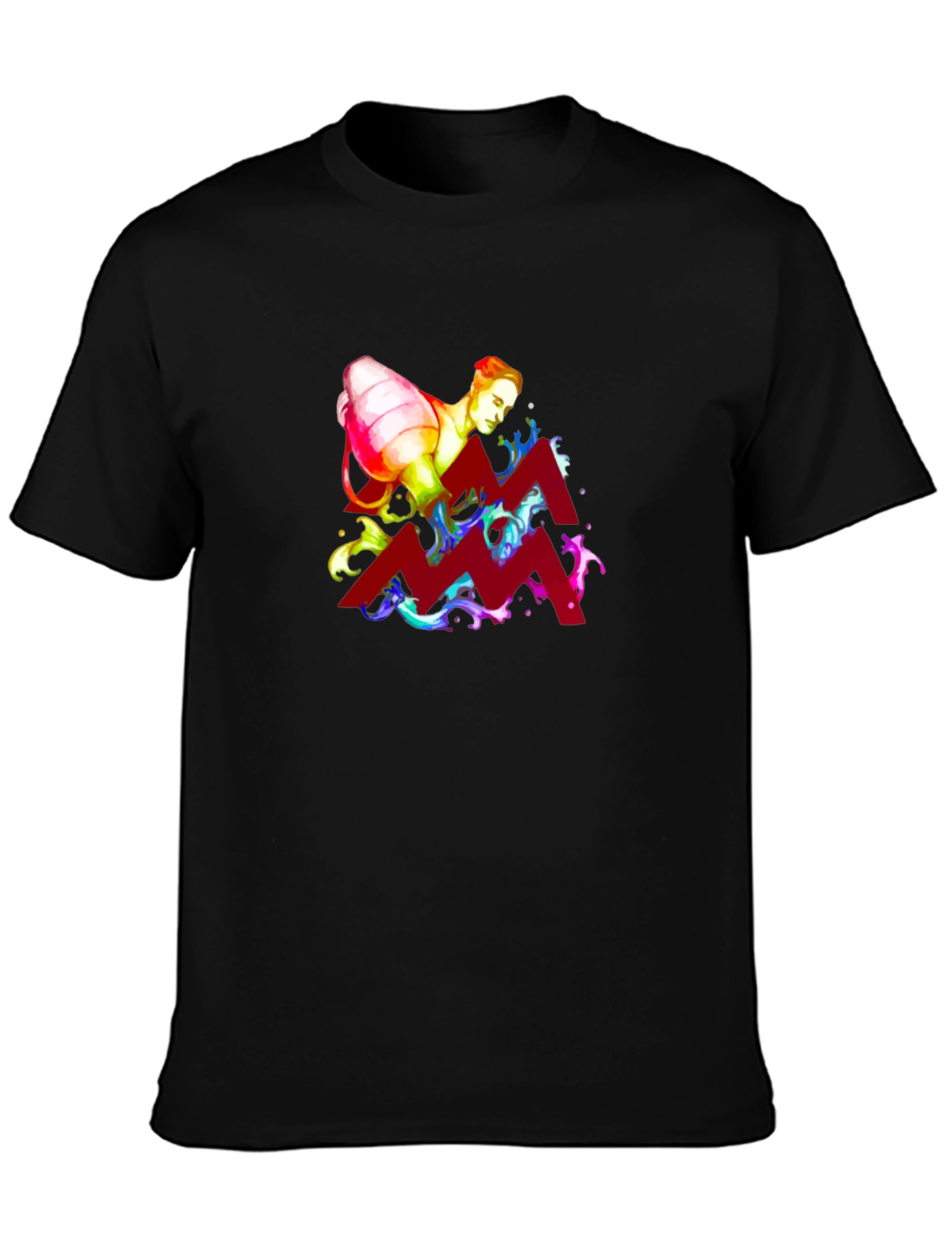 Aquarius Zodiac Graphic Tee - Black Cotton Shirt