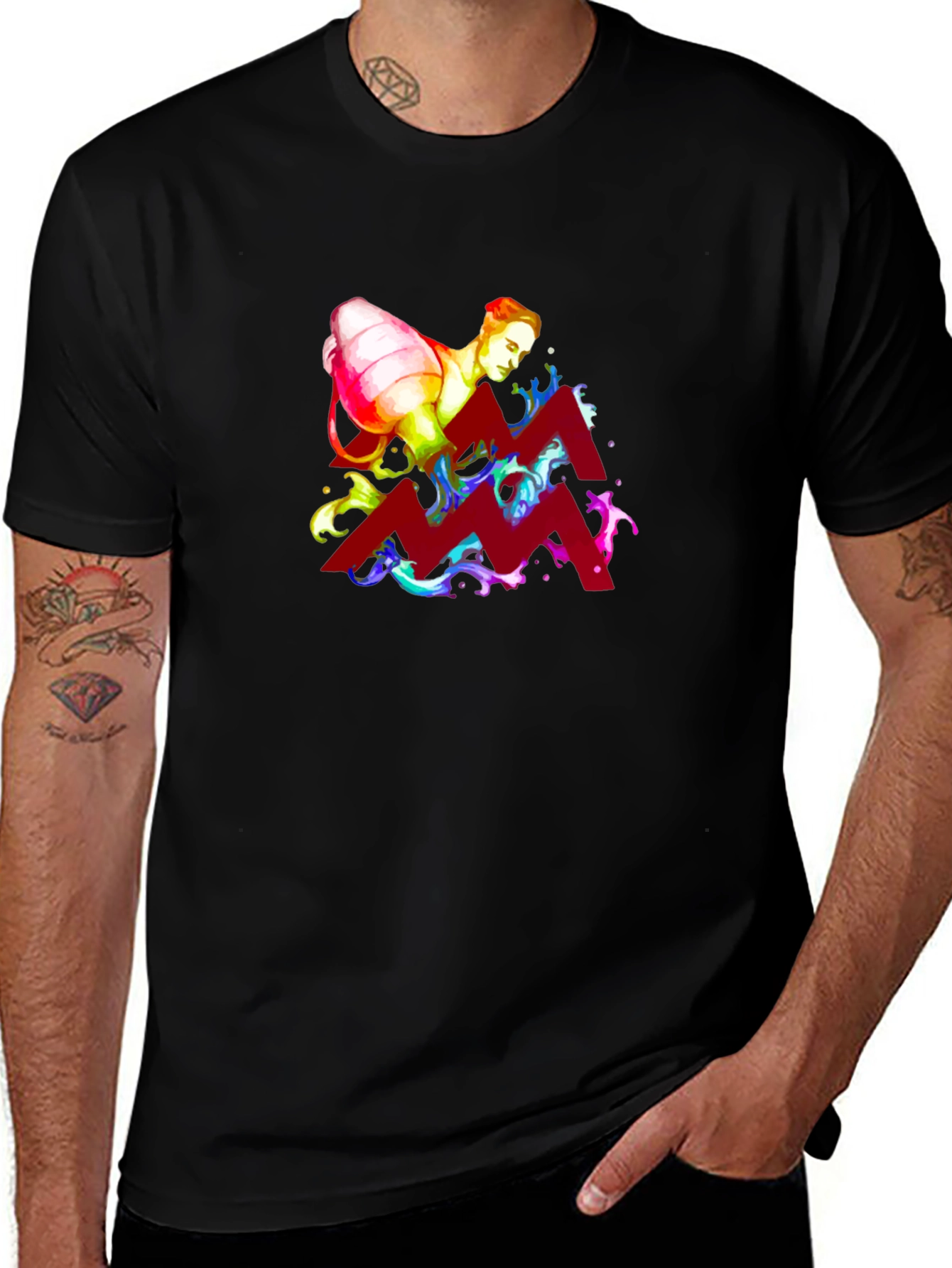 Aquarius Zodiac Graphic Tee - Black Cotton Shirt