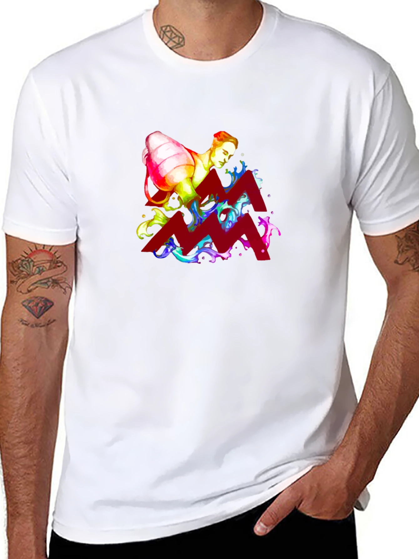 Aquarius Zodiac Graphic Tee - Black Cotton Shirt