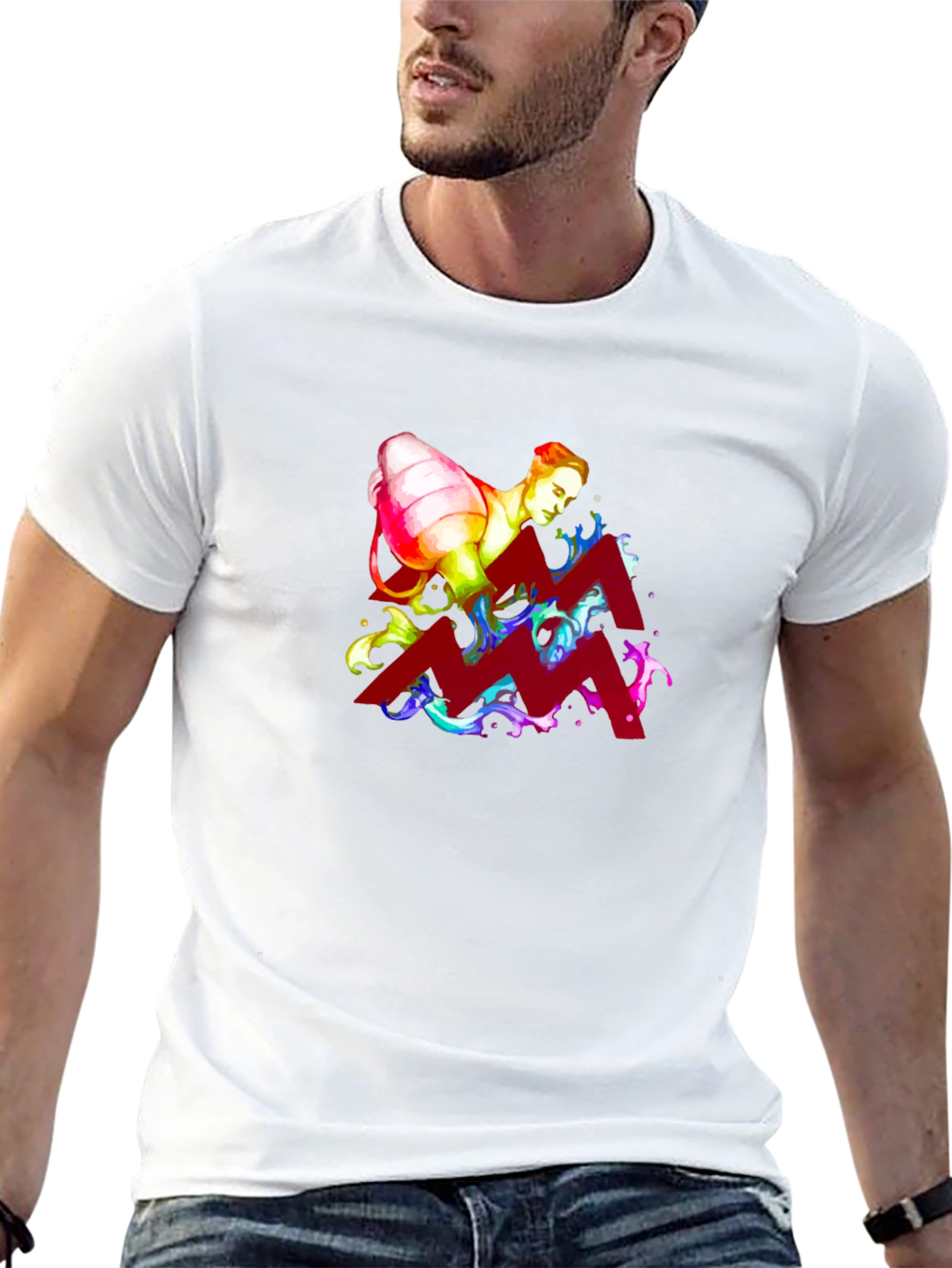Aquarius Zodiac Graphic Tee - Black Cotton Shirt