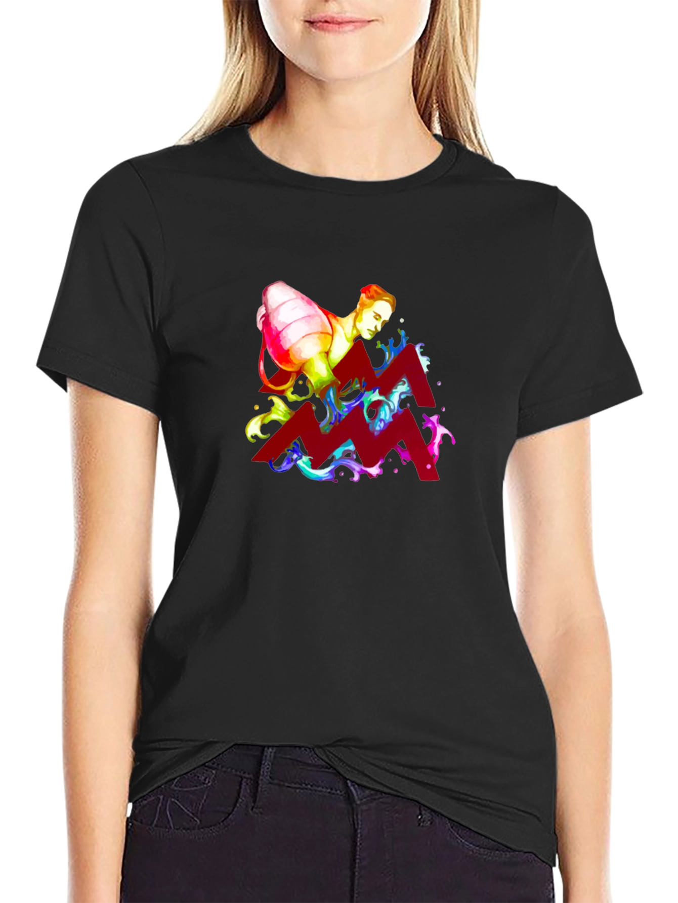 Aquarius Zodiac Graphic Tee - Black Cotton Shirt