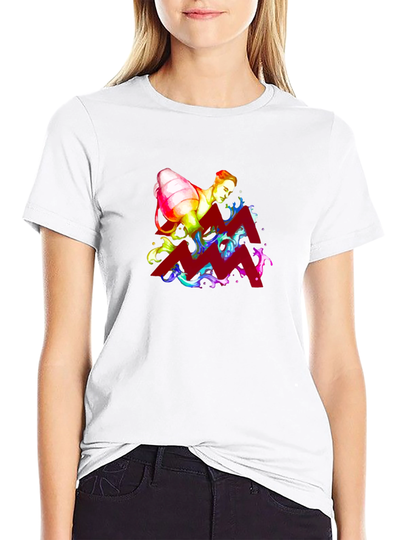 Aquarius Zodiac Graphic Tee - Black Cotton Shirt