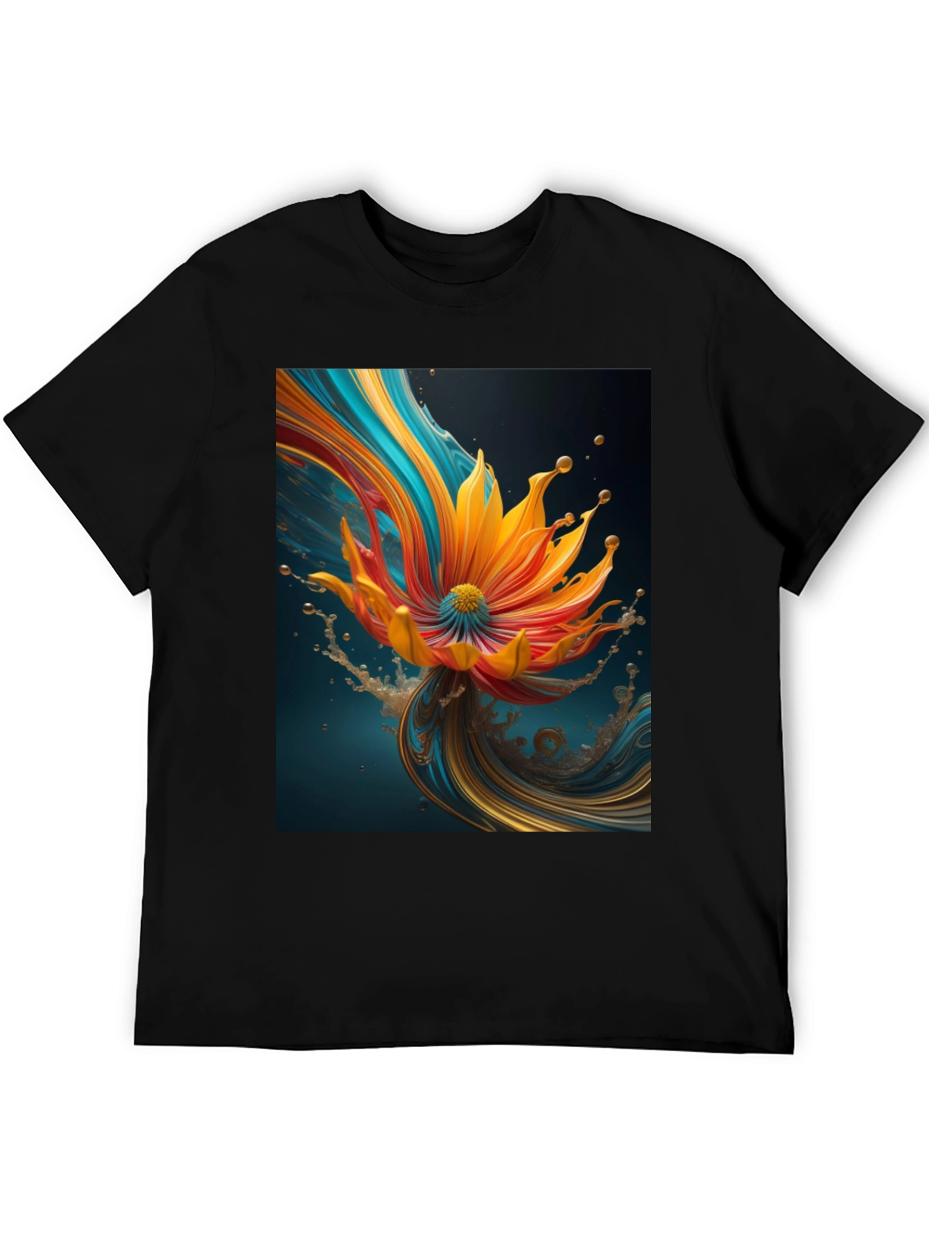 Abstract Floral Print Black Tee